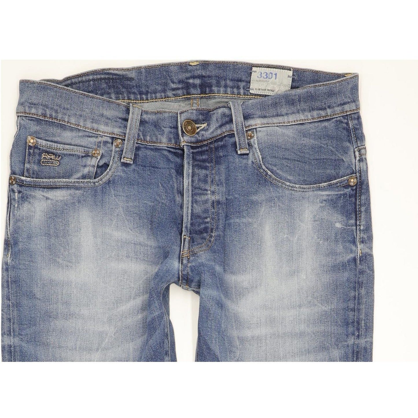 G-Star 3301 Men Blue Straight Slim Stretch Jeans W32 L34