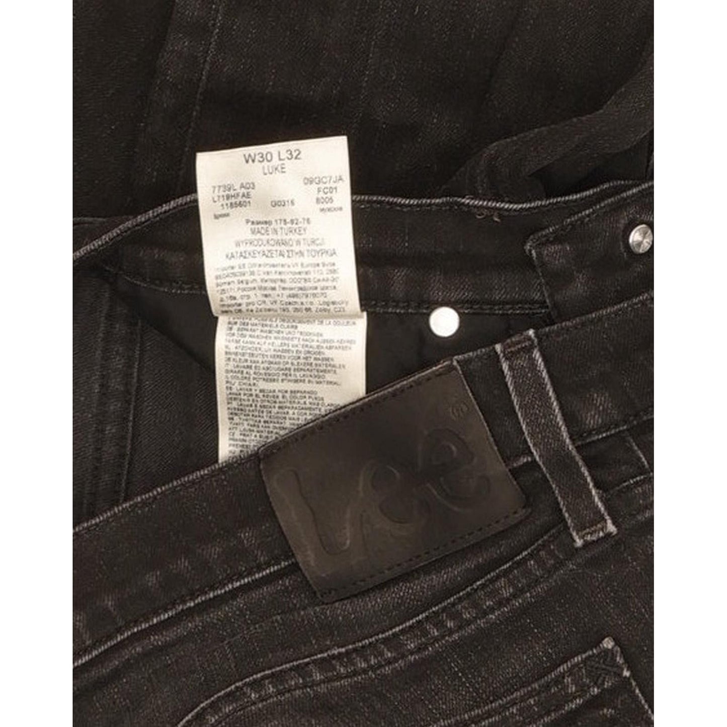 Lee Luke Men Black Skinny Slim Stretch Jeans W30 L32