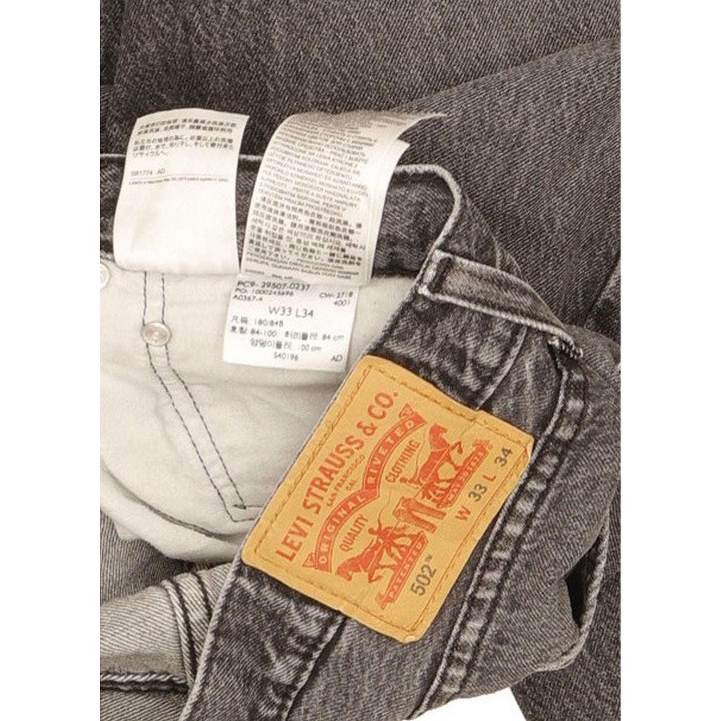 Levi's 502 Men Grey Tapered Regular Stretch Jeans W33 L33