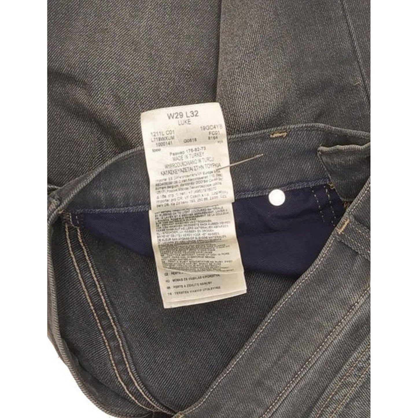 Lee Luke Men Grey Skinny Slim Stretch Jeans W29 L32