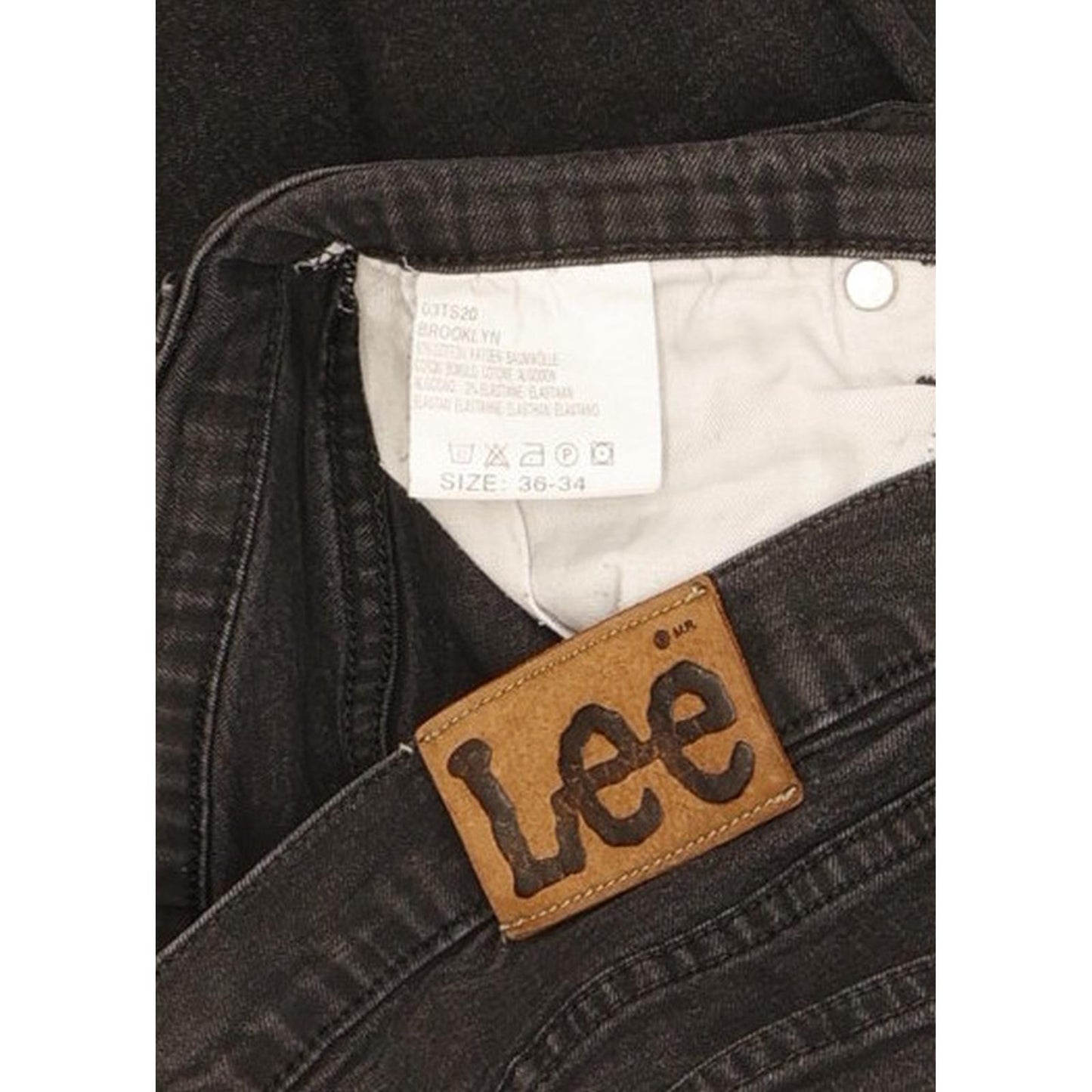 Lee Brooklyn Men Black Straight Regular Stretch Jeans W36 L33 (106229)