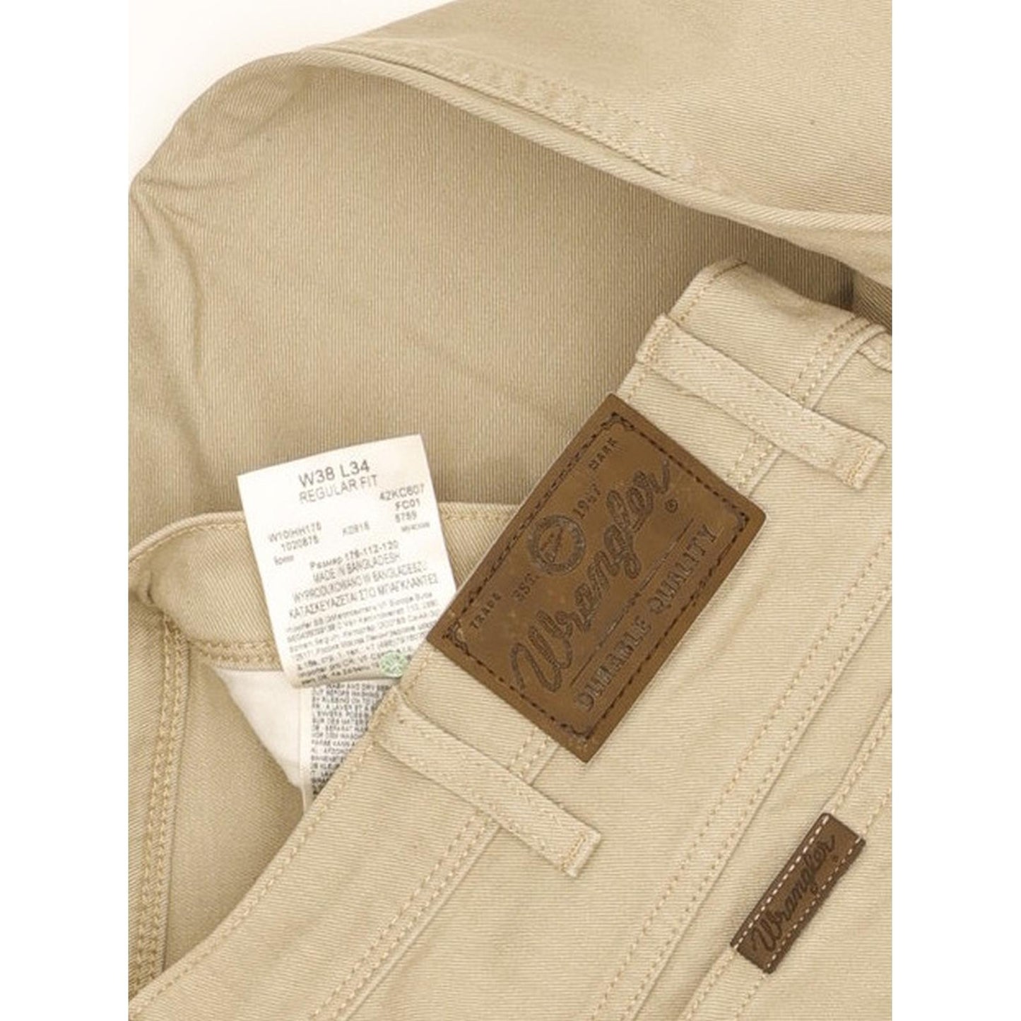 Wrangler Durable Quality Men Beige Straight Regular Stretch Jeans W38 L33