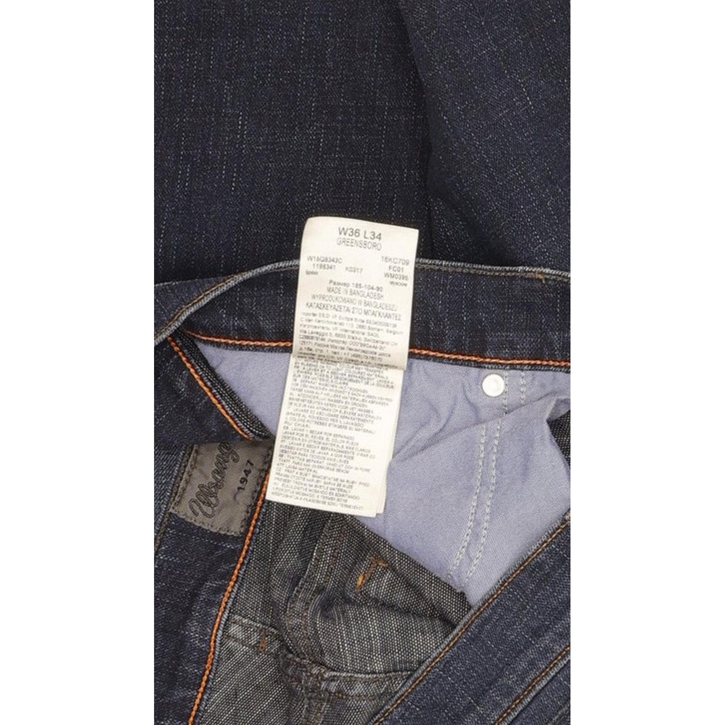 Wrangler Greensboro Men Blue Straight Regular Stretch Jeans W36 L34
