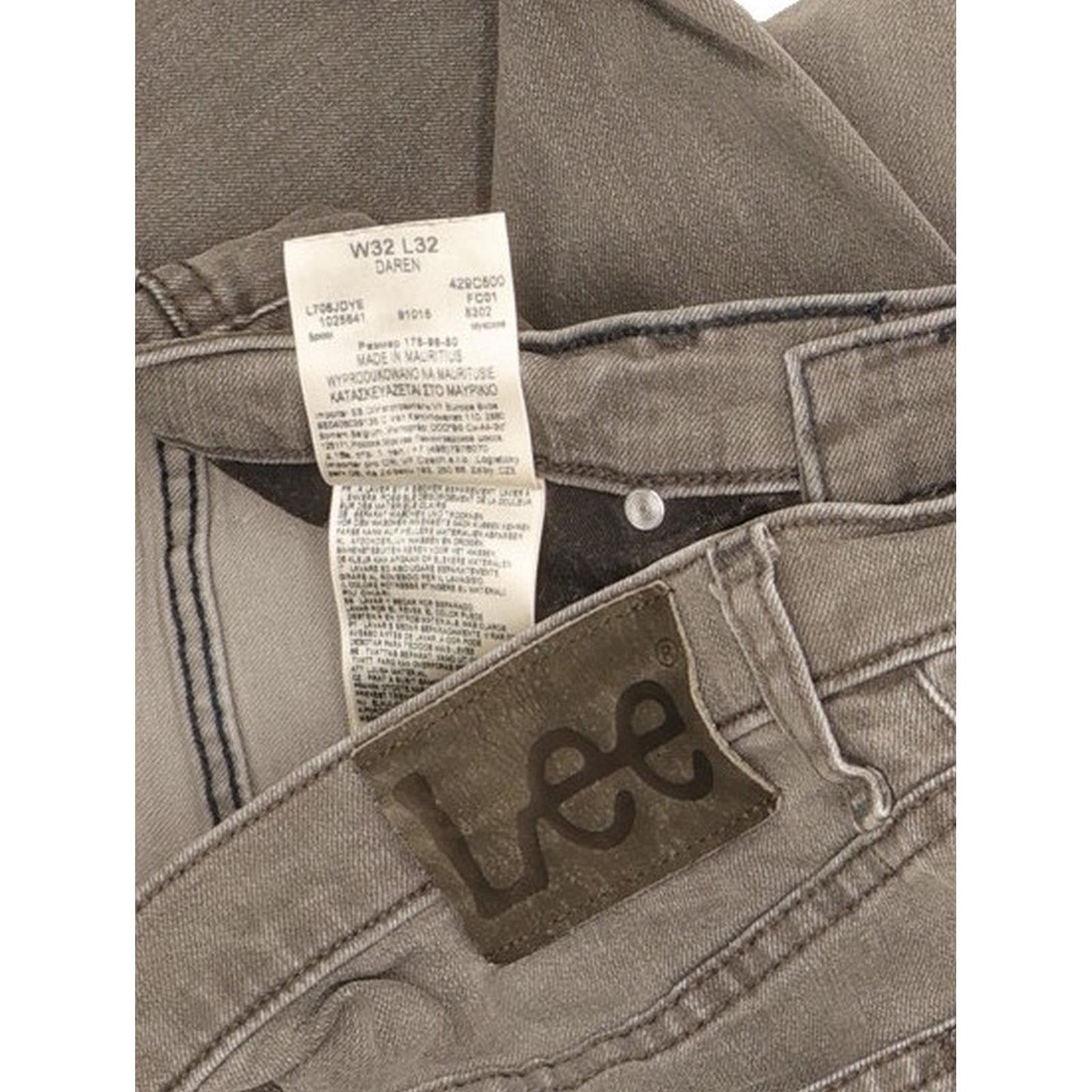 Lee Daren Men Grey Straight Slim Stretch Jeans W32 L32