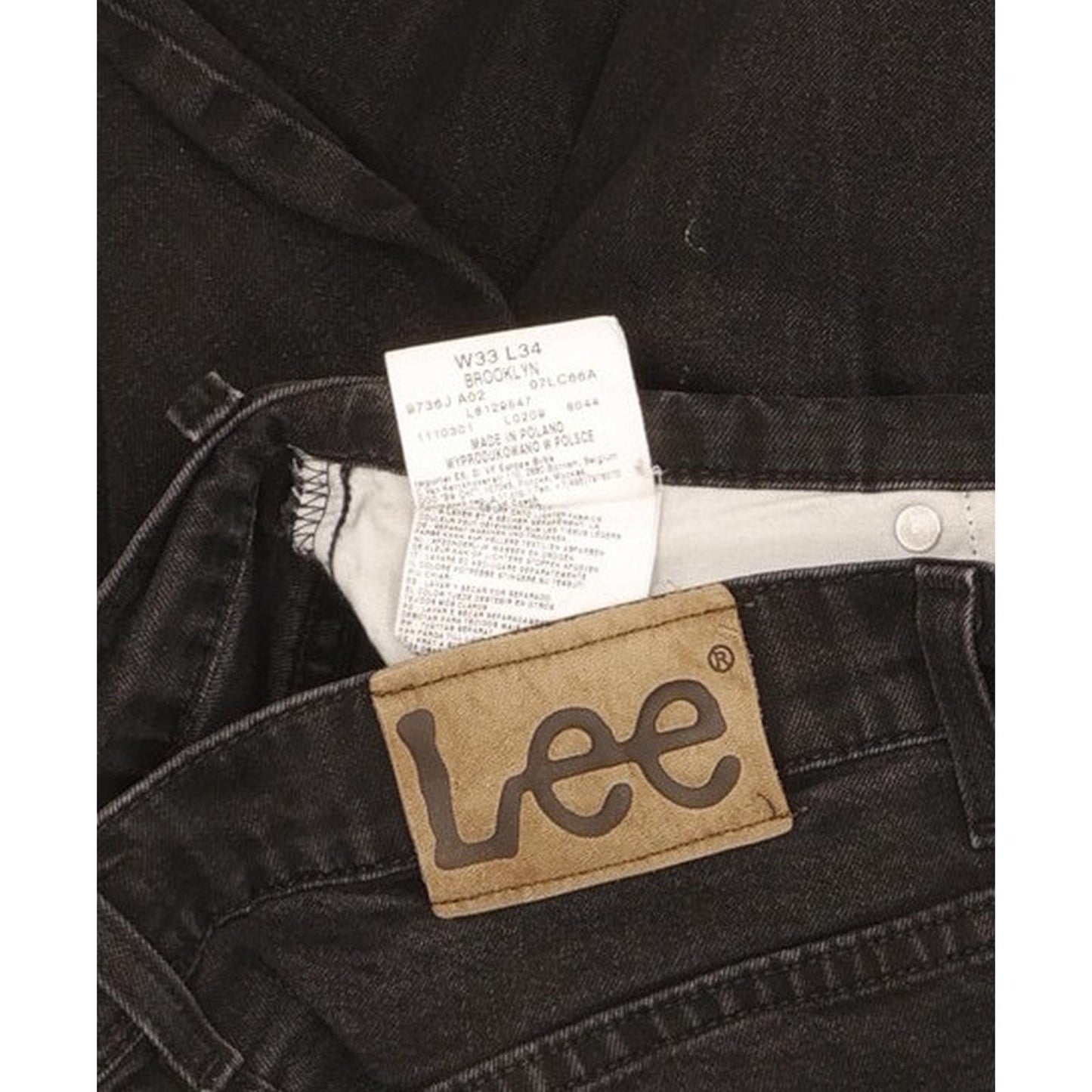 Lee Brooklyn Men Black Straight Regular Stretch Jeans W33 L34