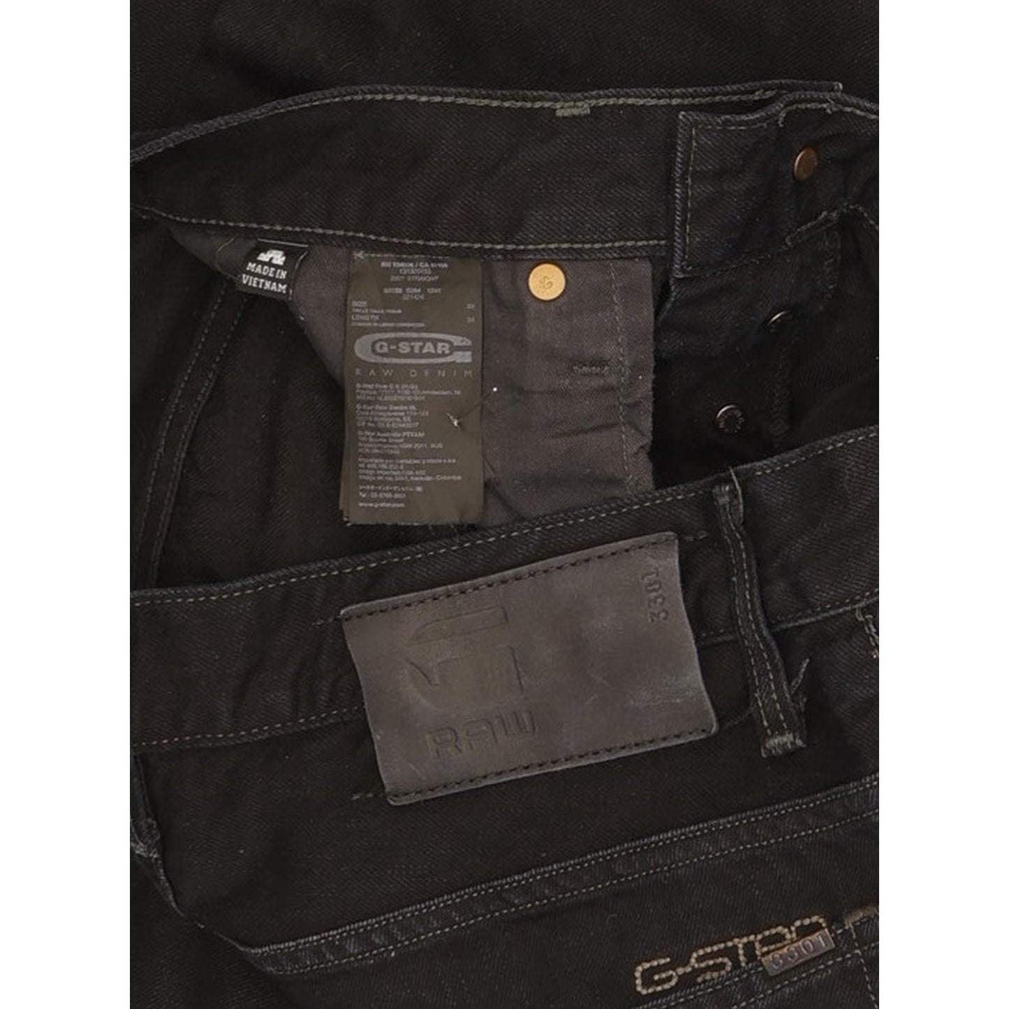 G-Star 3301 Men Black Straight Regular Jeans W32 L33