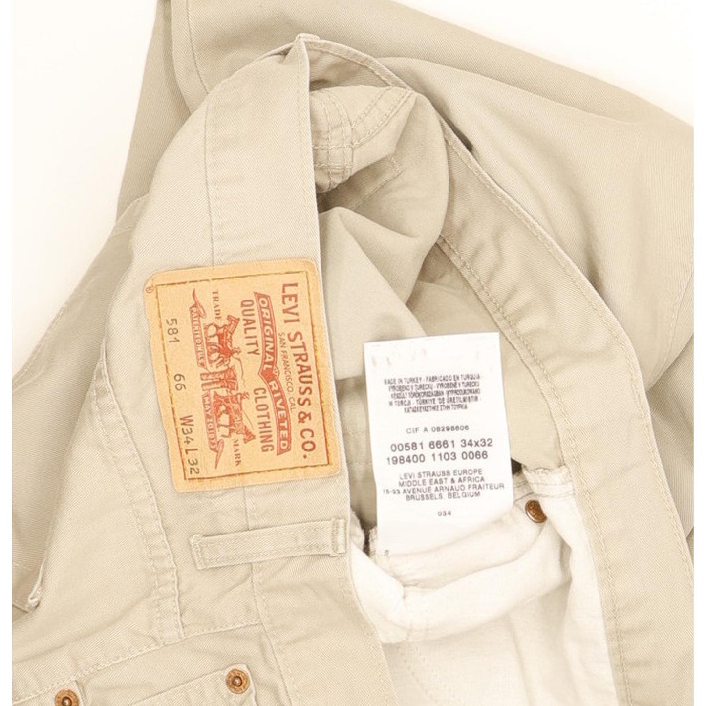 Levi's 581 Men Beige Straight Regular Stretch Jeans W34 L32