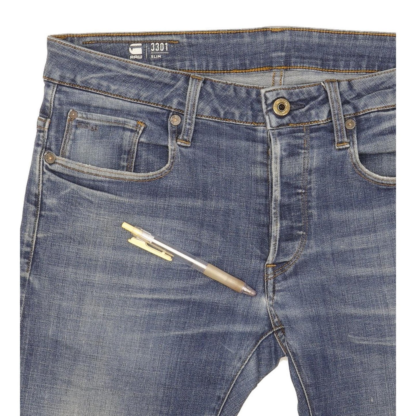 G-Star 3301 Men Blue Straight Slim Stretch Jeans W30 L32