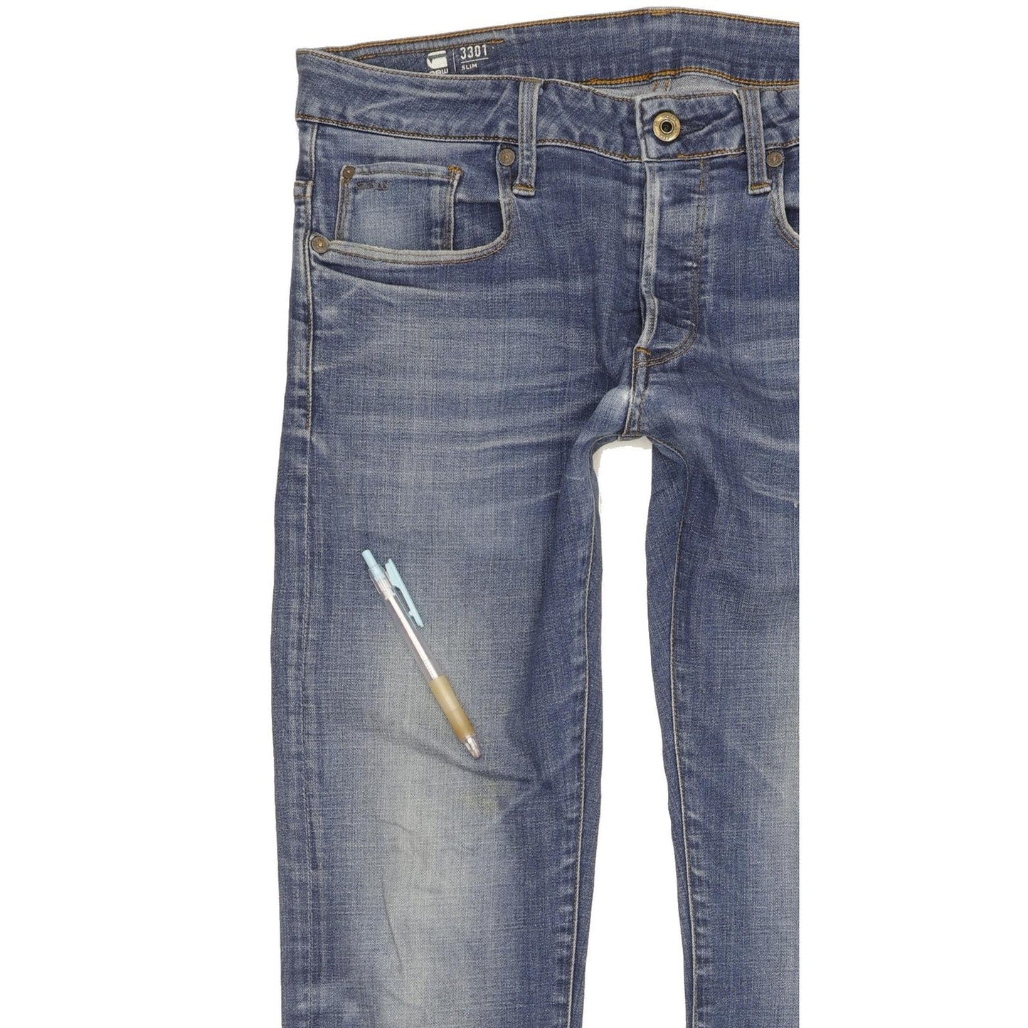 G-Star 3301 Men Blue Straight Slim Stretch Jeans W30 L32