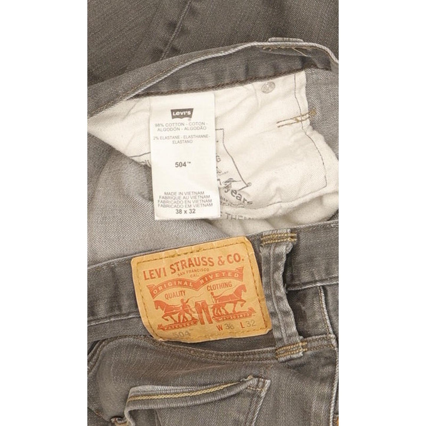 Levi's 504 Men Grey Straight Regular Stretch Jeans W38 L29