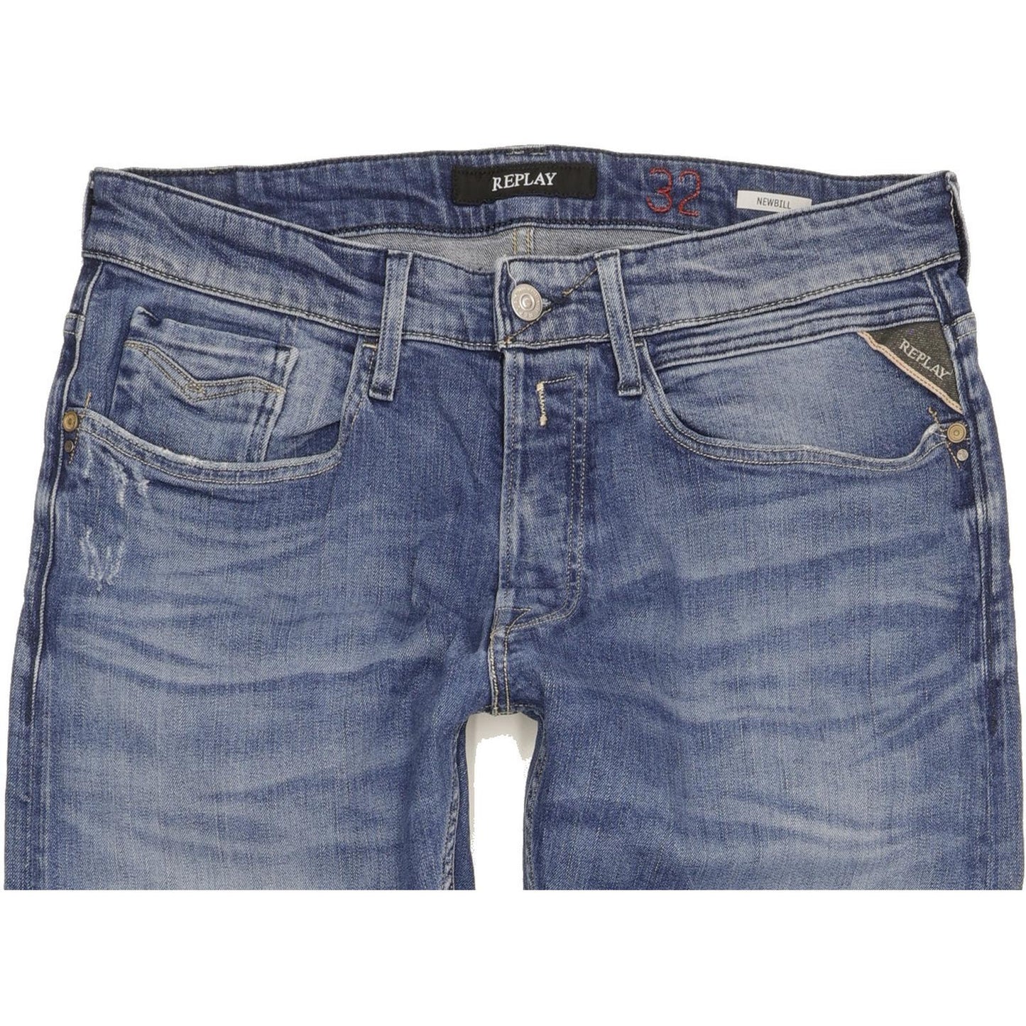 Replay Newbill Men Blue Straight Regular Stretch Jeans W32 L32