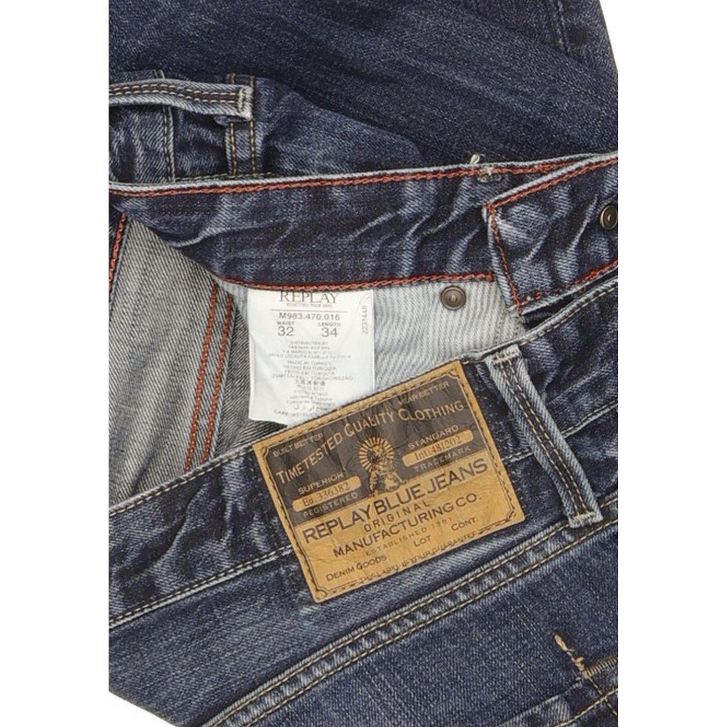 Replay Superior Men Blue Straight Regular Jeans W32 L34