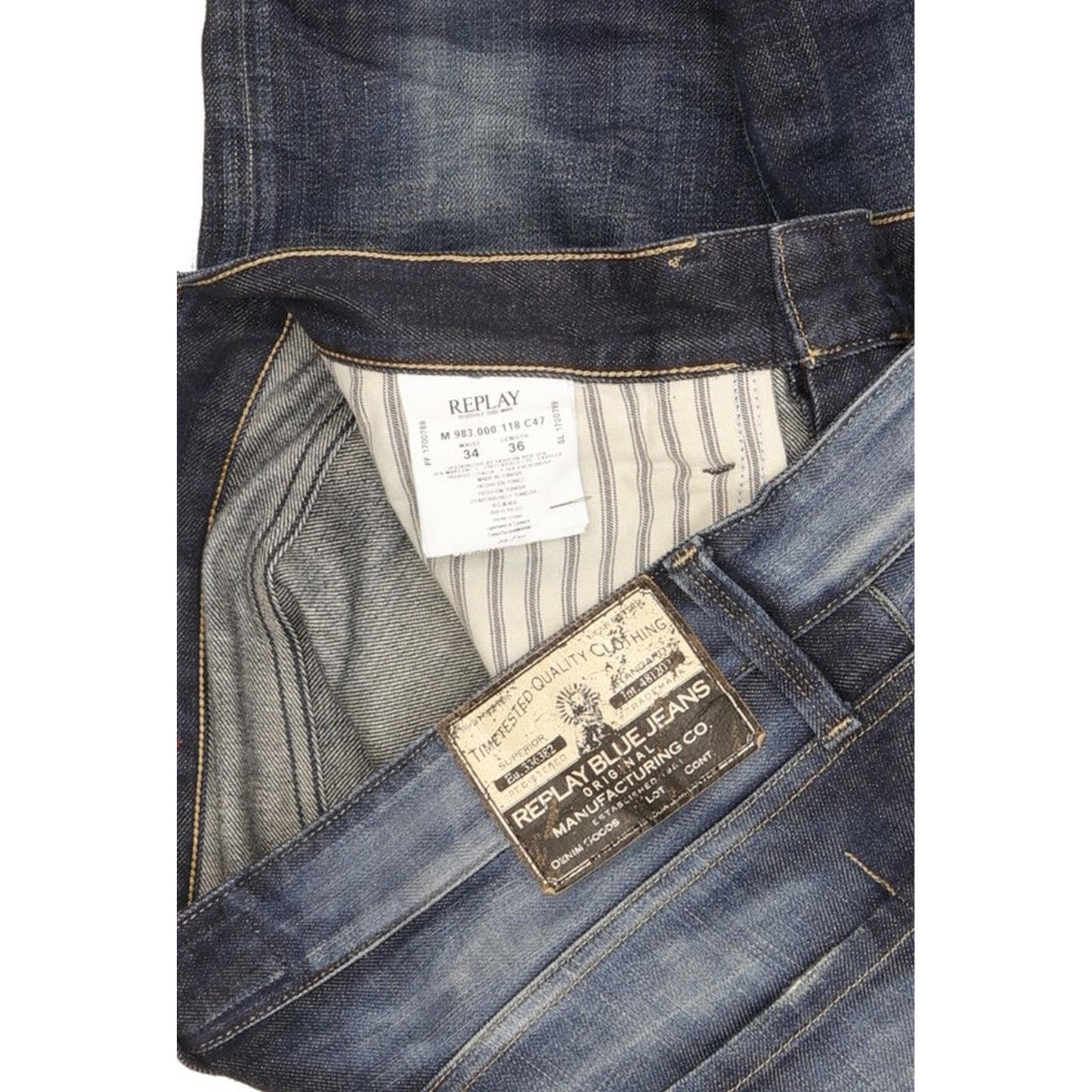 Replay Waitom Men Blue Straight Regular Jeans W34 L36