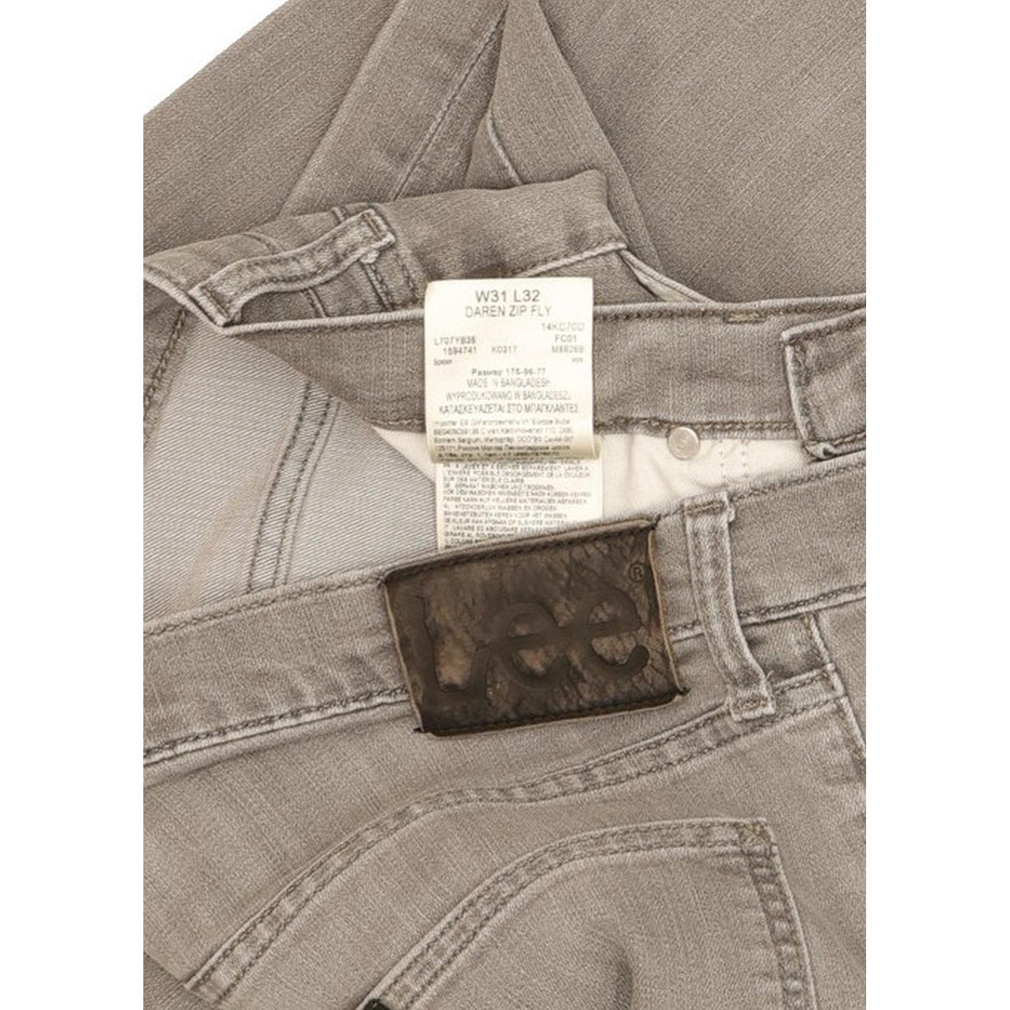 Lee Daren Men Grey Straight Slim Stretch Jeans W31 L31