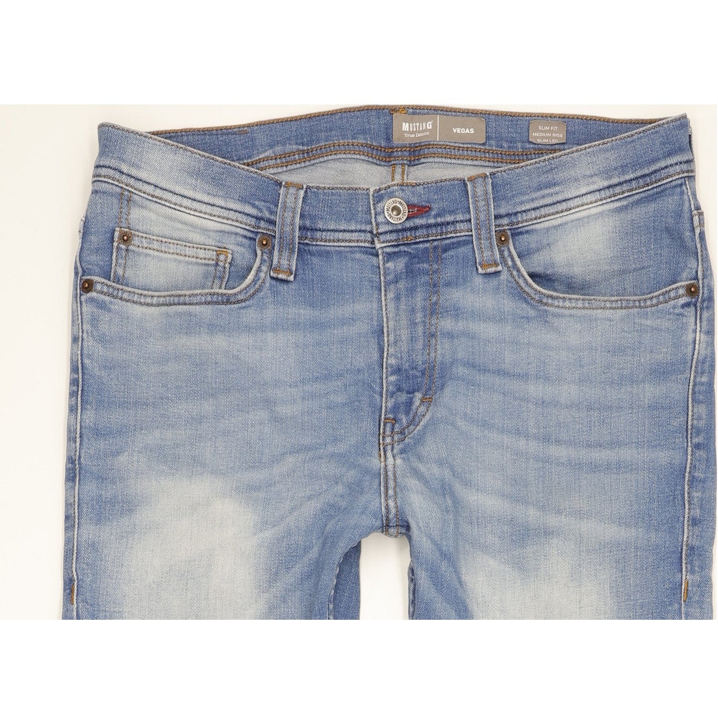 Mustang Vegas Men Blue Straight Slim Stretch Jeans W32 L30