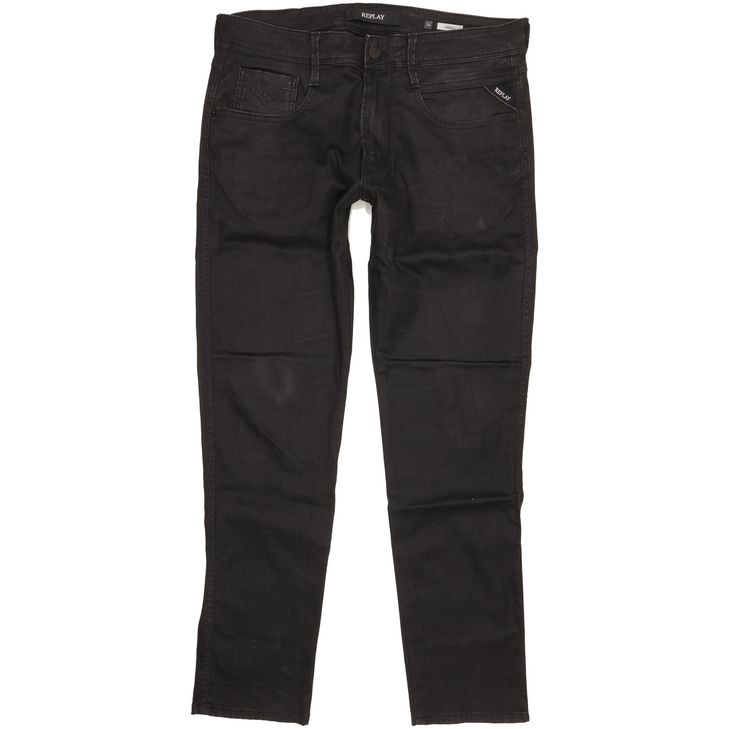 Replay Anbass Men Black Tapered Slim Stretch Jeans W34 L30
