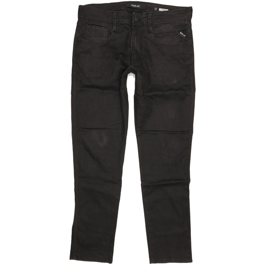 Replay Anbass Men Black Tapered Slim Stretch Jeans W34 L30