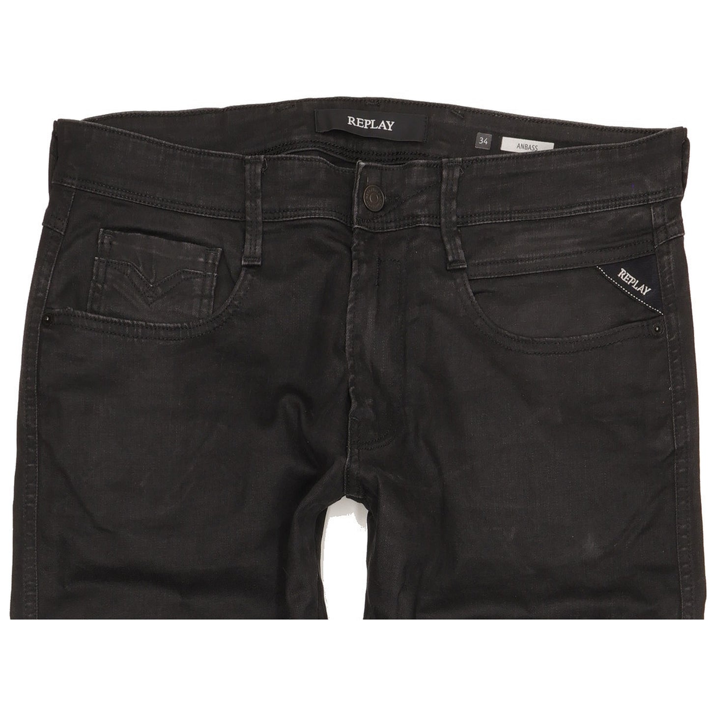 Replay Anbass Men Black Tapered Slim Stretch Jeans W34 L30
