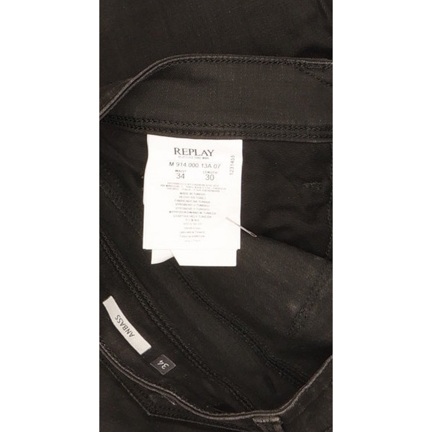 Replay Anbass Men Black Tapered Slim Stretch Jeans W34 L30