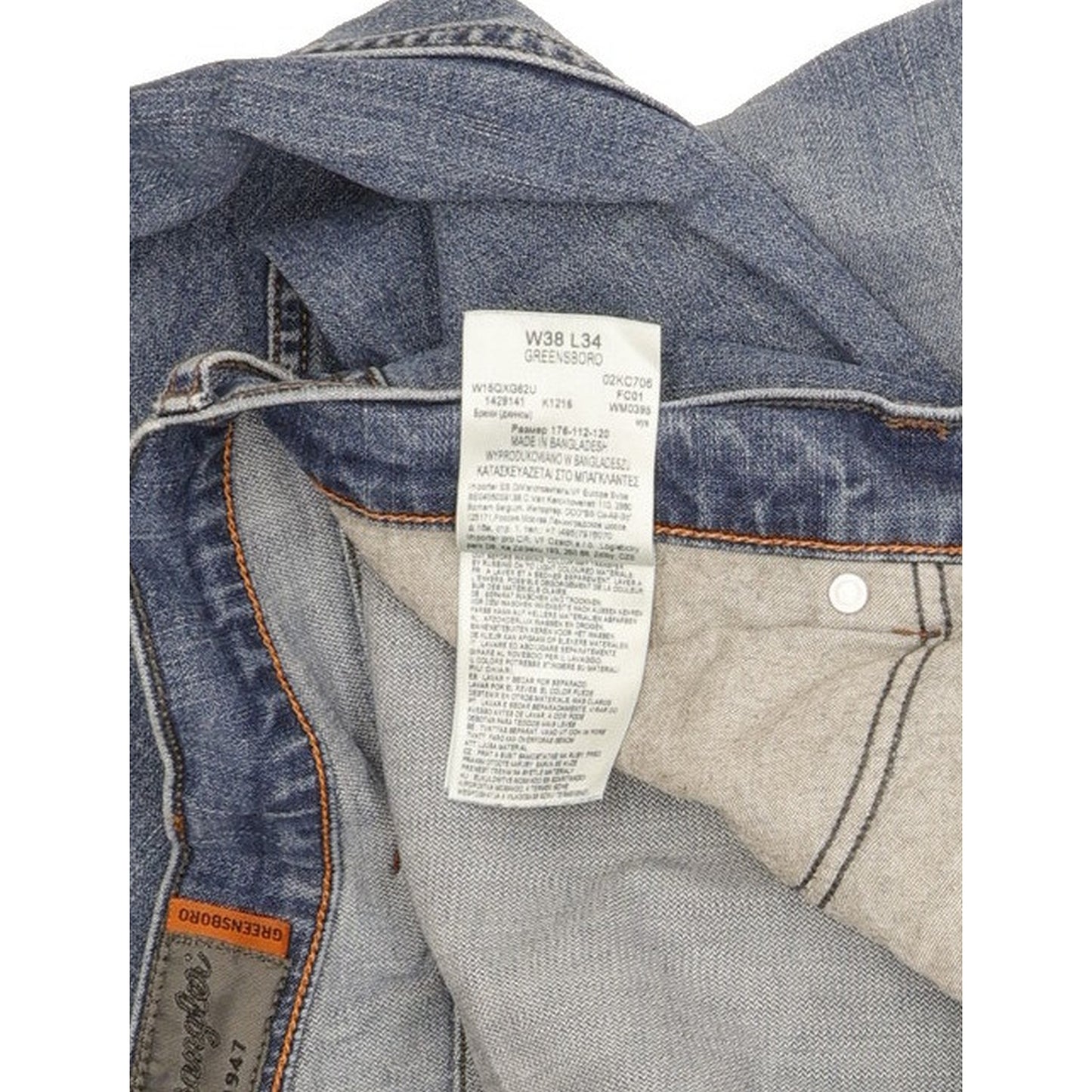 Wrangler Greensboro Men Blue Straight Regular Stretch Jeans W38 L34