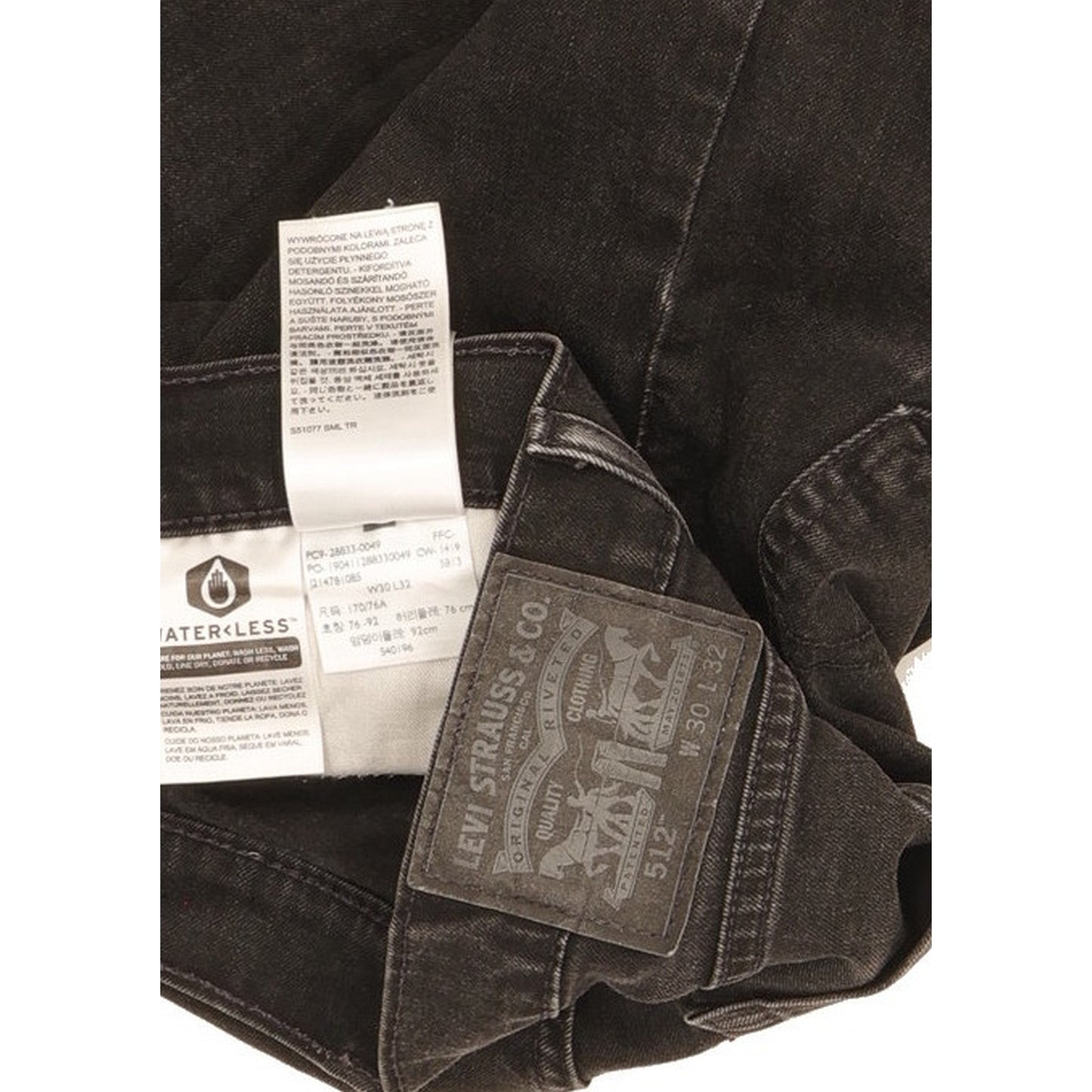 Levi's 512 Men Black Tapered Slim Stretch Jeans W30 L31
