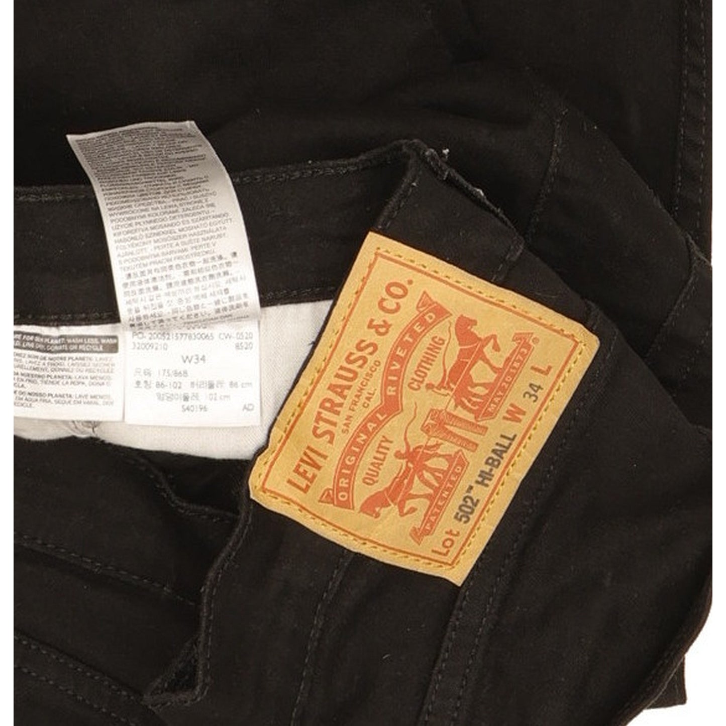 Levi's 502 Hi-Ball Men Black Tapered Regular Stretch Jeans W34 L30