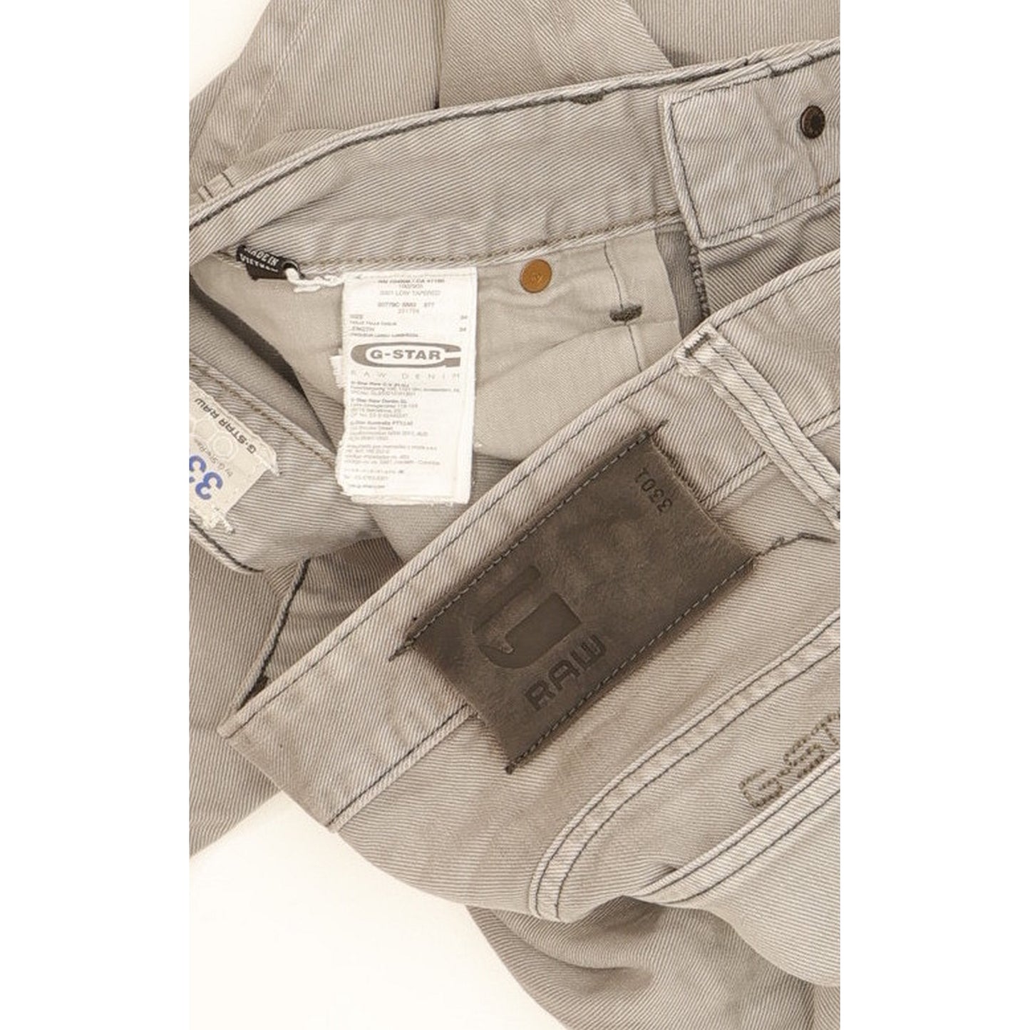 G-Star 3301 Men Grey Tapered Slim Jeans W34 L34