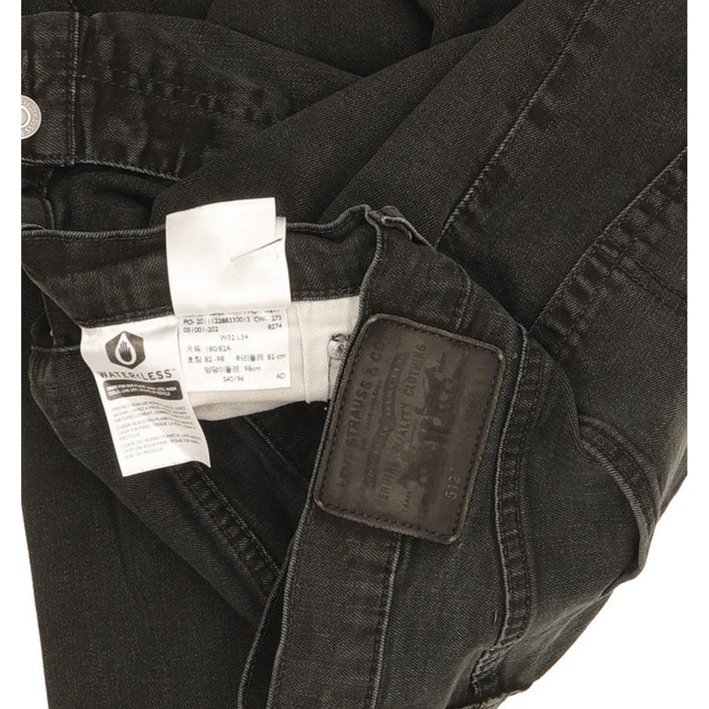 Levi's 512 Men Black Tapered Slim Stretch Jeans W32 L32