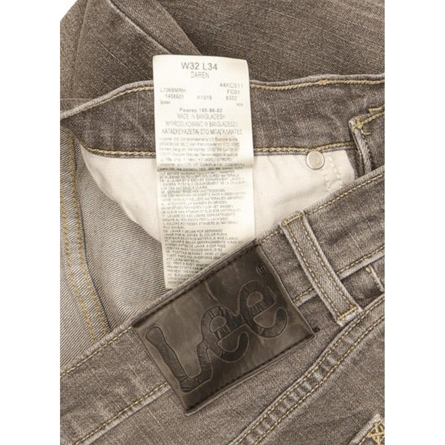 Lee Daren Men Grey Straight Slim Stretch Jeans W32 L34