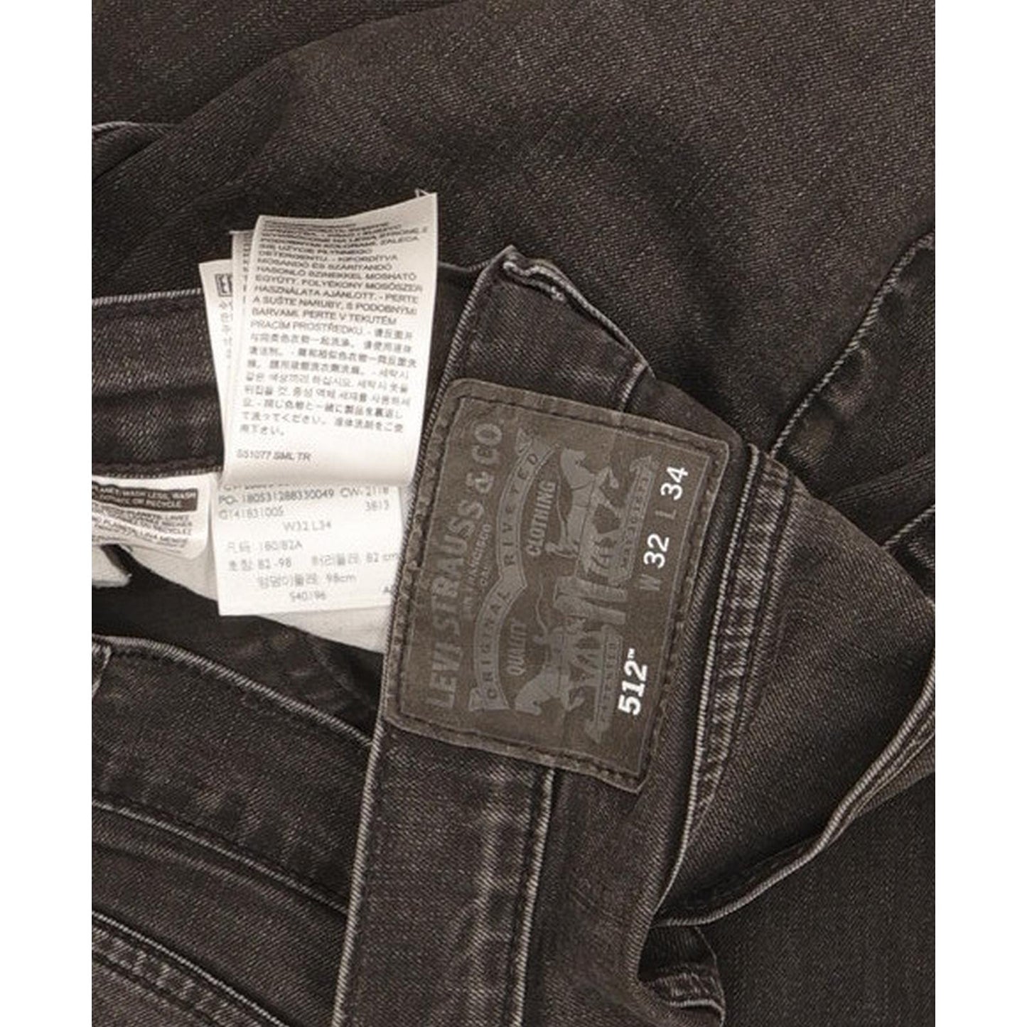 Levi's 512 Men Black Tapered Slim Stretch Jeans W32 L31