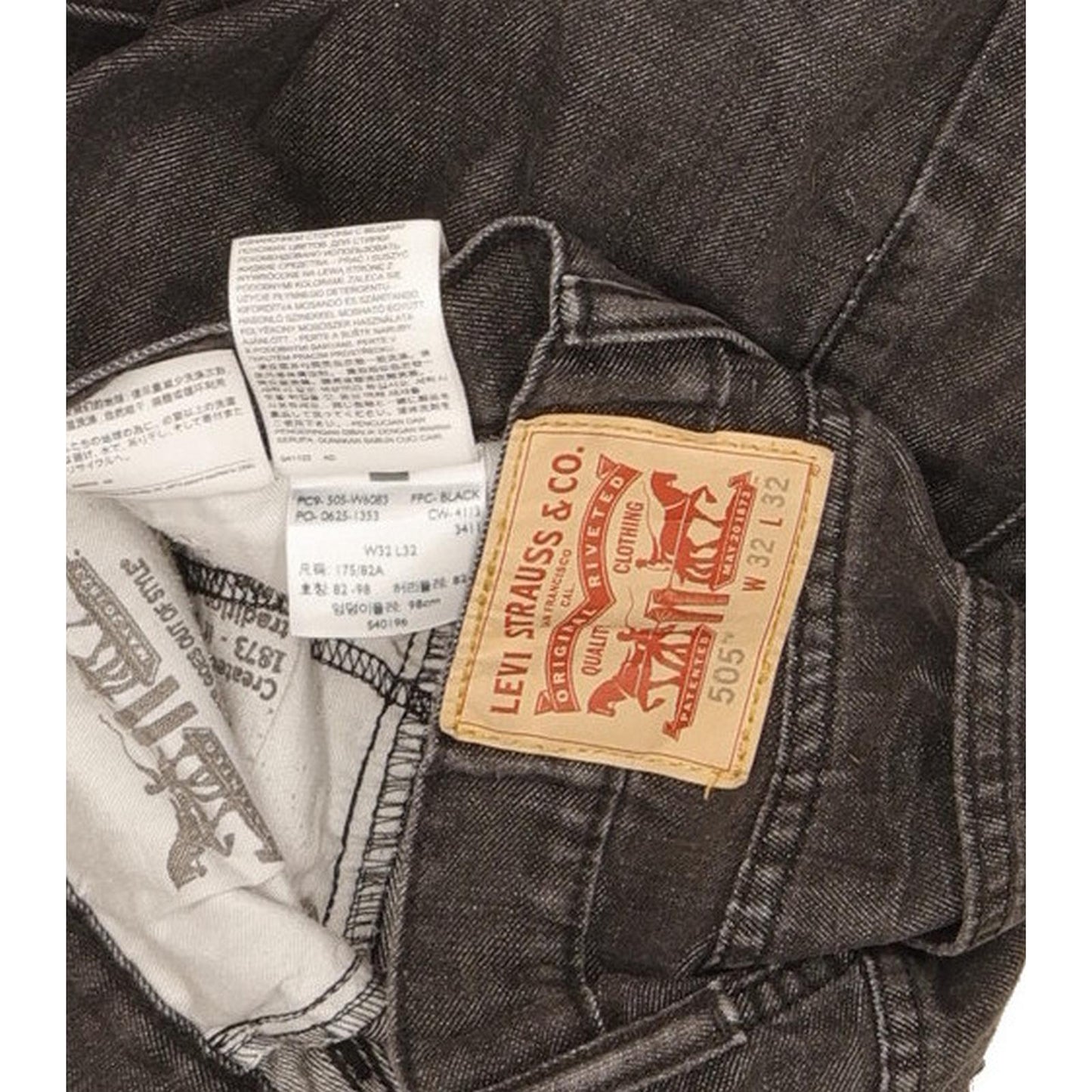 Wrangler 505 Men Black Straight Regular Stretch Jeans W32 L28