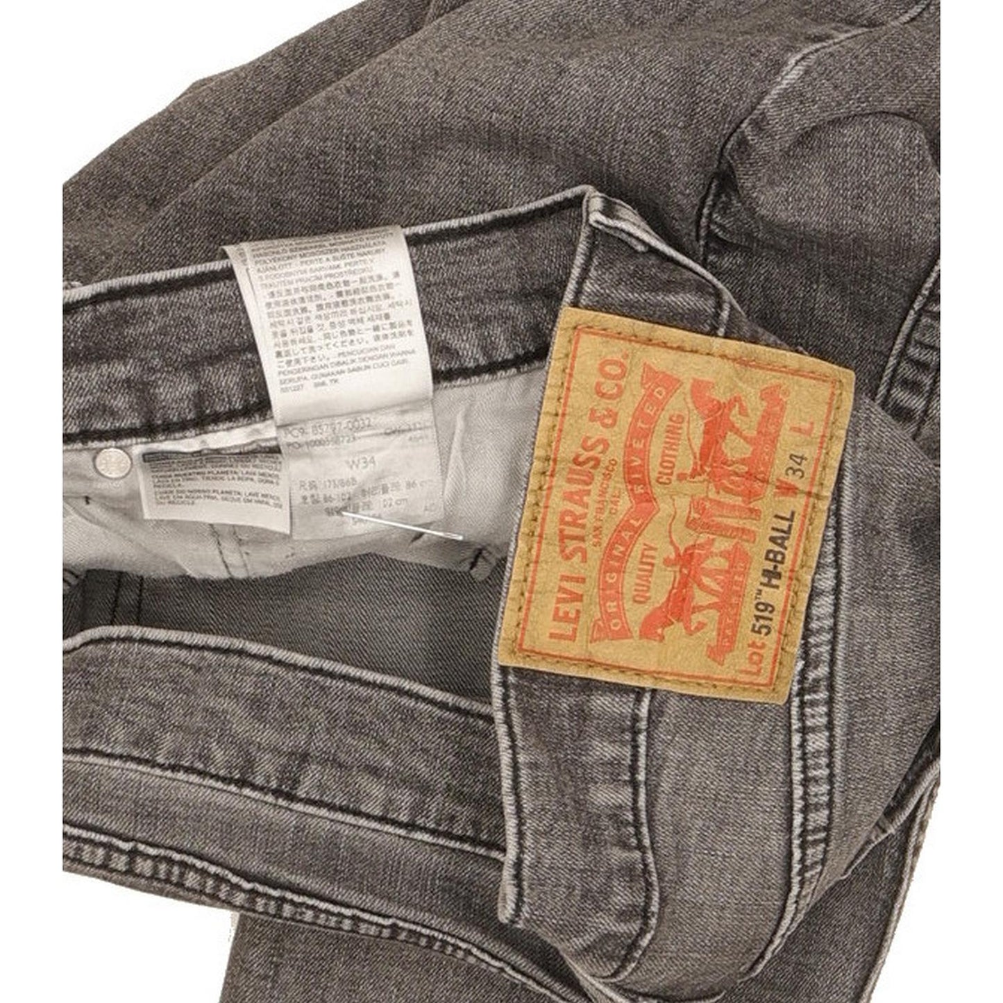 Levi's 519 Hi-Ball Men Grey Skinny Slim Stretch Jeans W34 L30