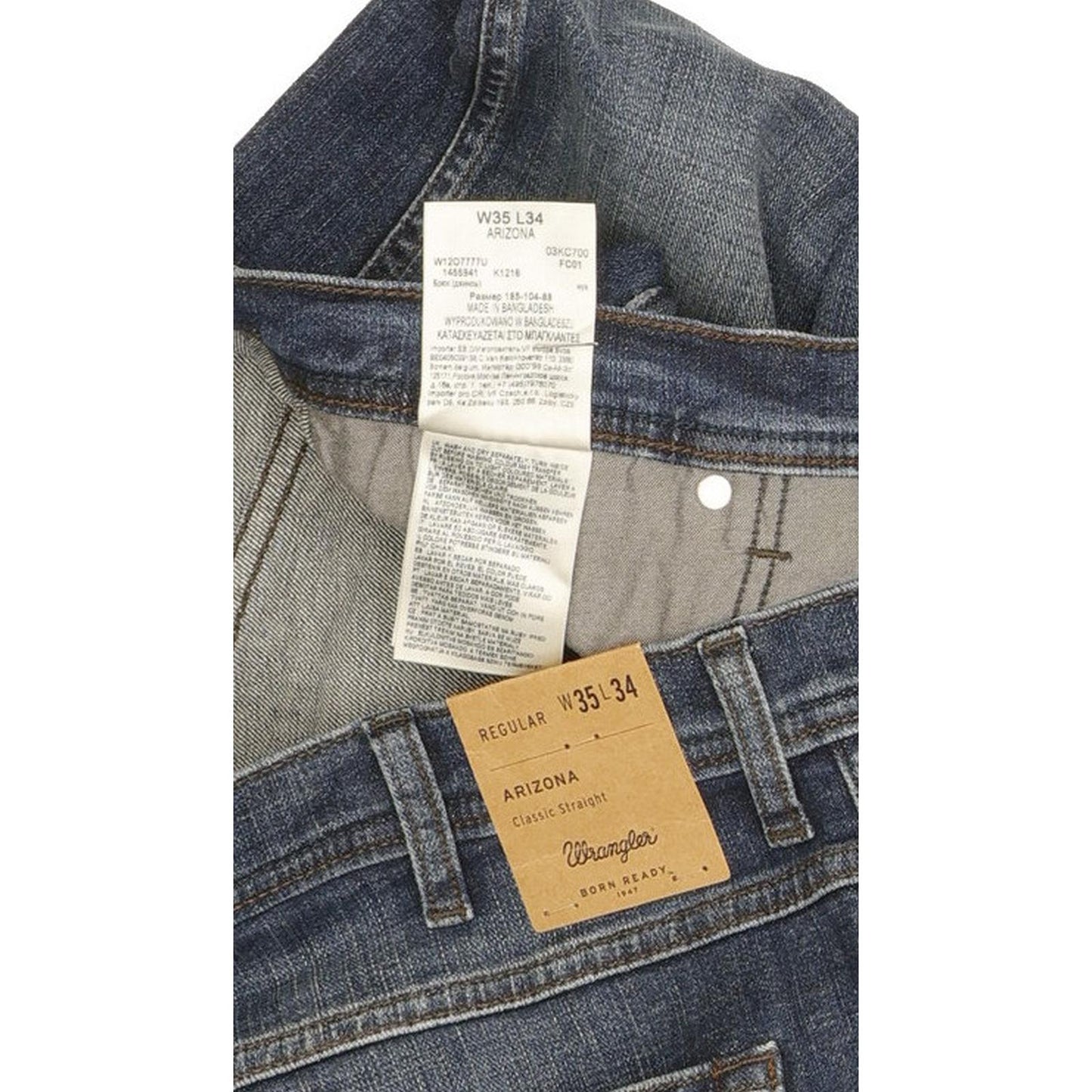 Wrangler Arizona Men Blue Straight Regular Stretch Jeans W35 L34