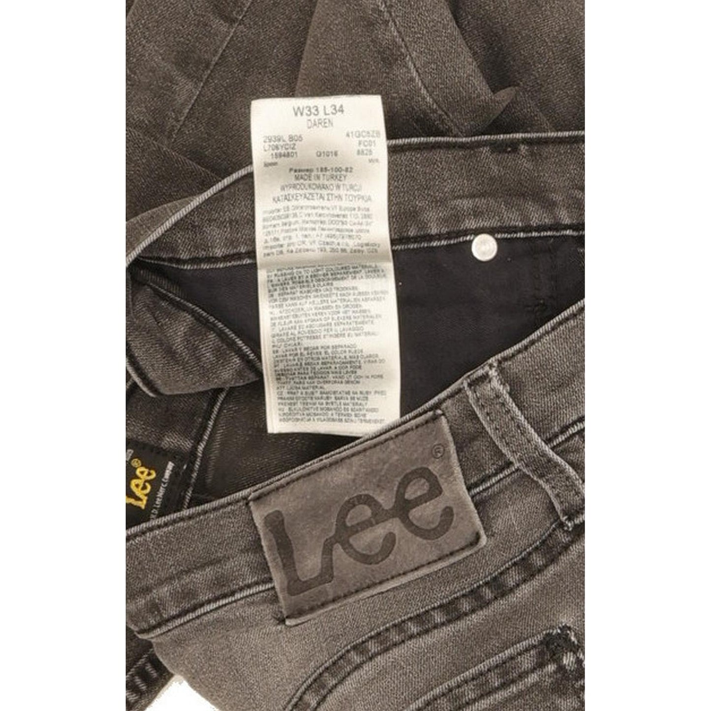 Lee Daren Men Grey Straight Slim Stretch Jeans W33 L33