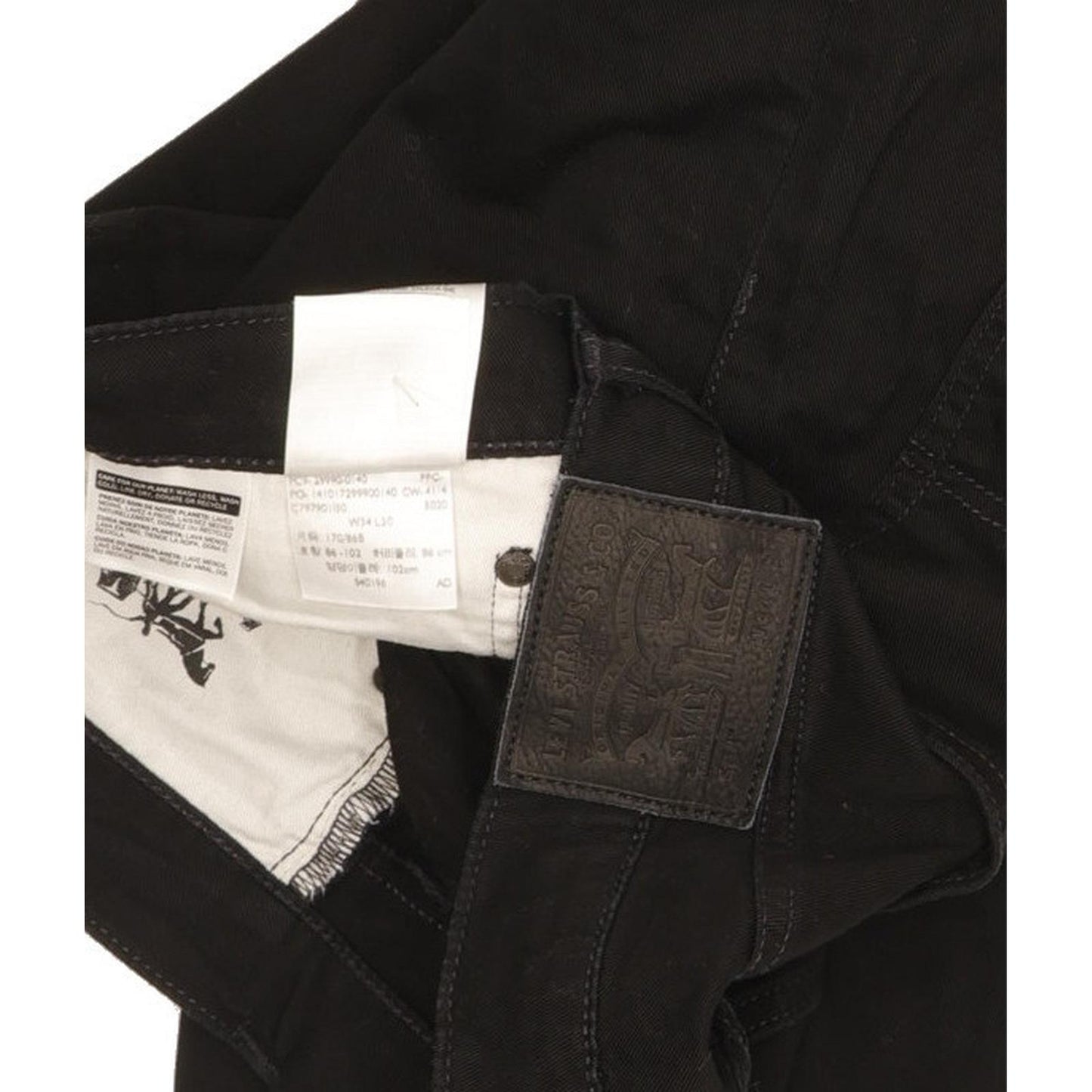 Levi's 504 Men Black Straight Regular Stretch Jeans W34 L29