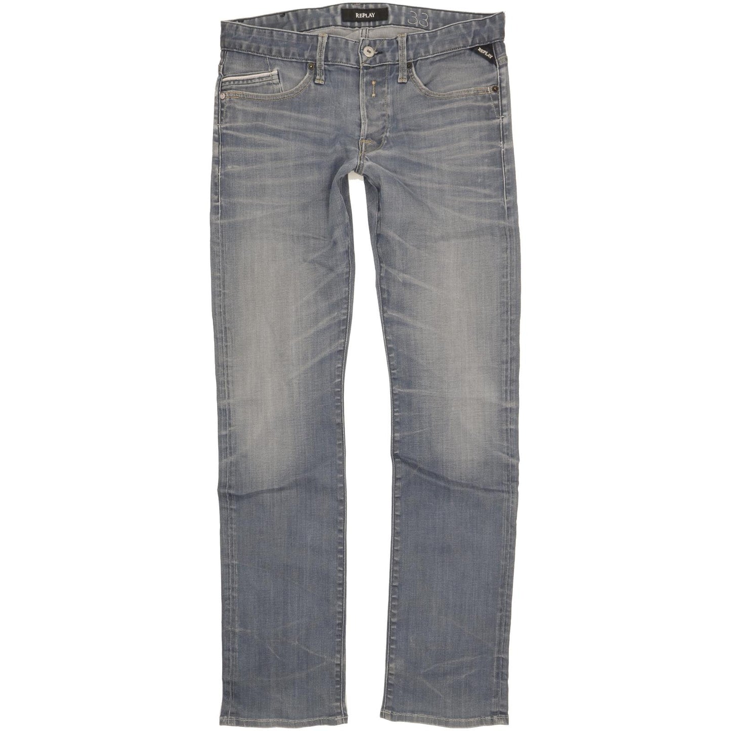 Replay Men Blue Straight Regular Stretch Jeans W33 L35