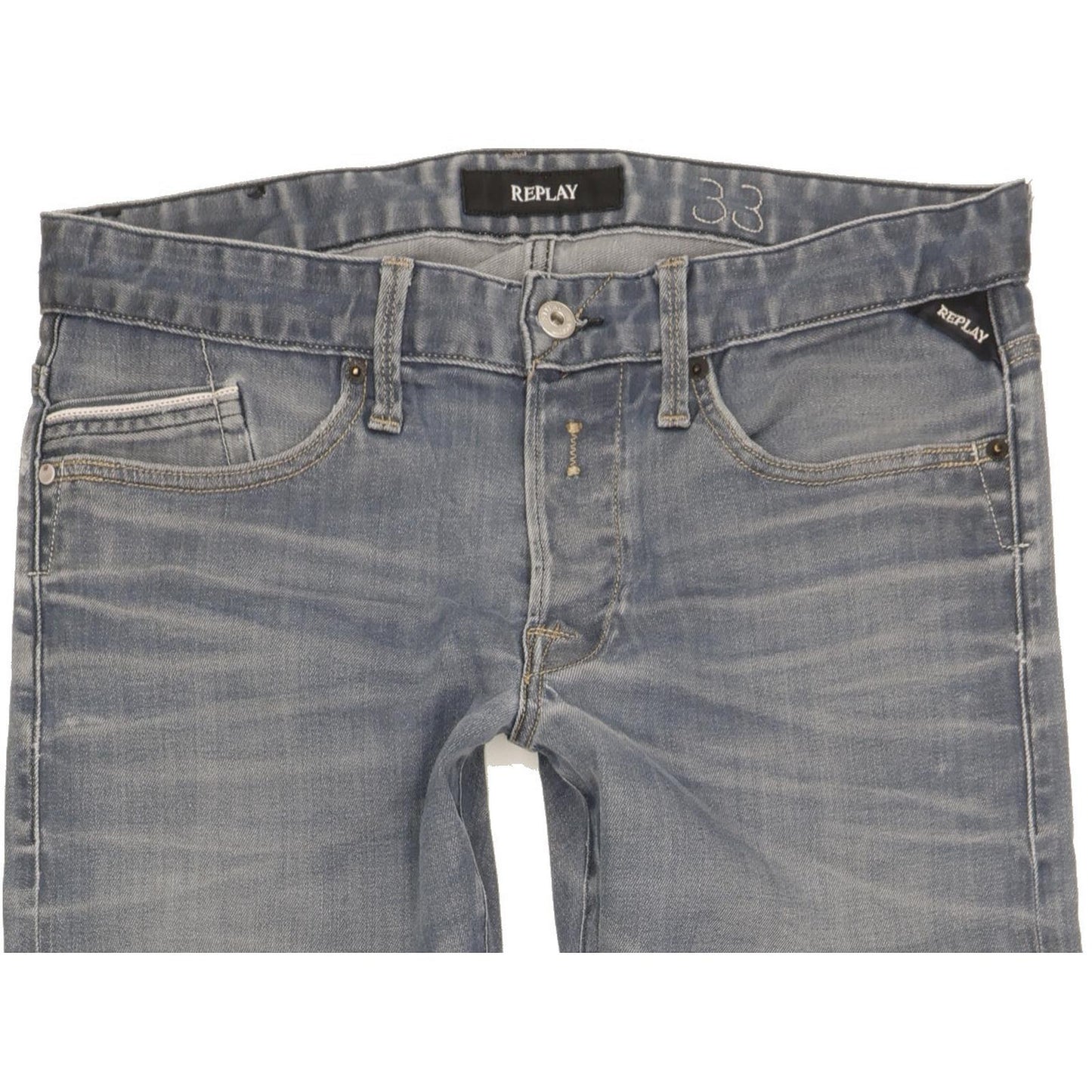 Replay Men Blue Straight Regular Stretch Jeans W33 L35