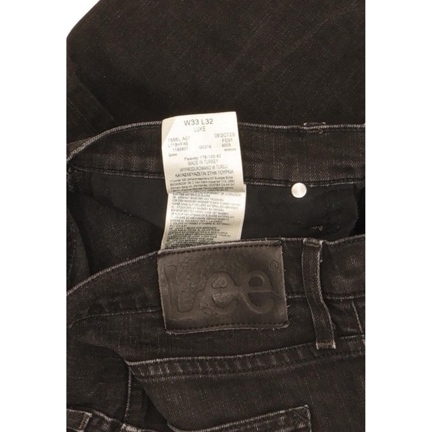 Lee Luke Men Black Skinny Slim Stretch Jeans W33 L32