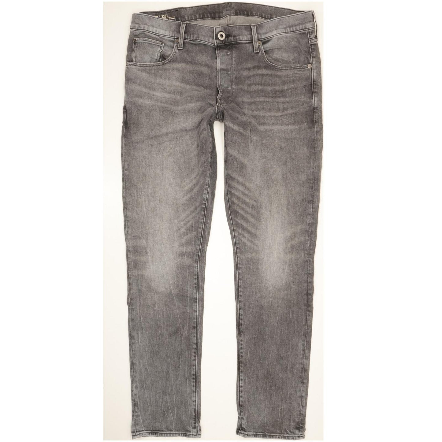 G-Star 3301 Men Grey Tapered Regular Stretch Jeans W38 L34