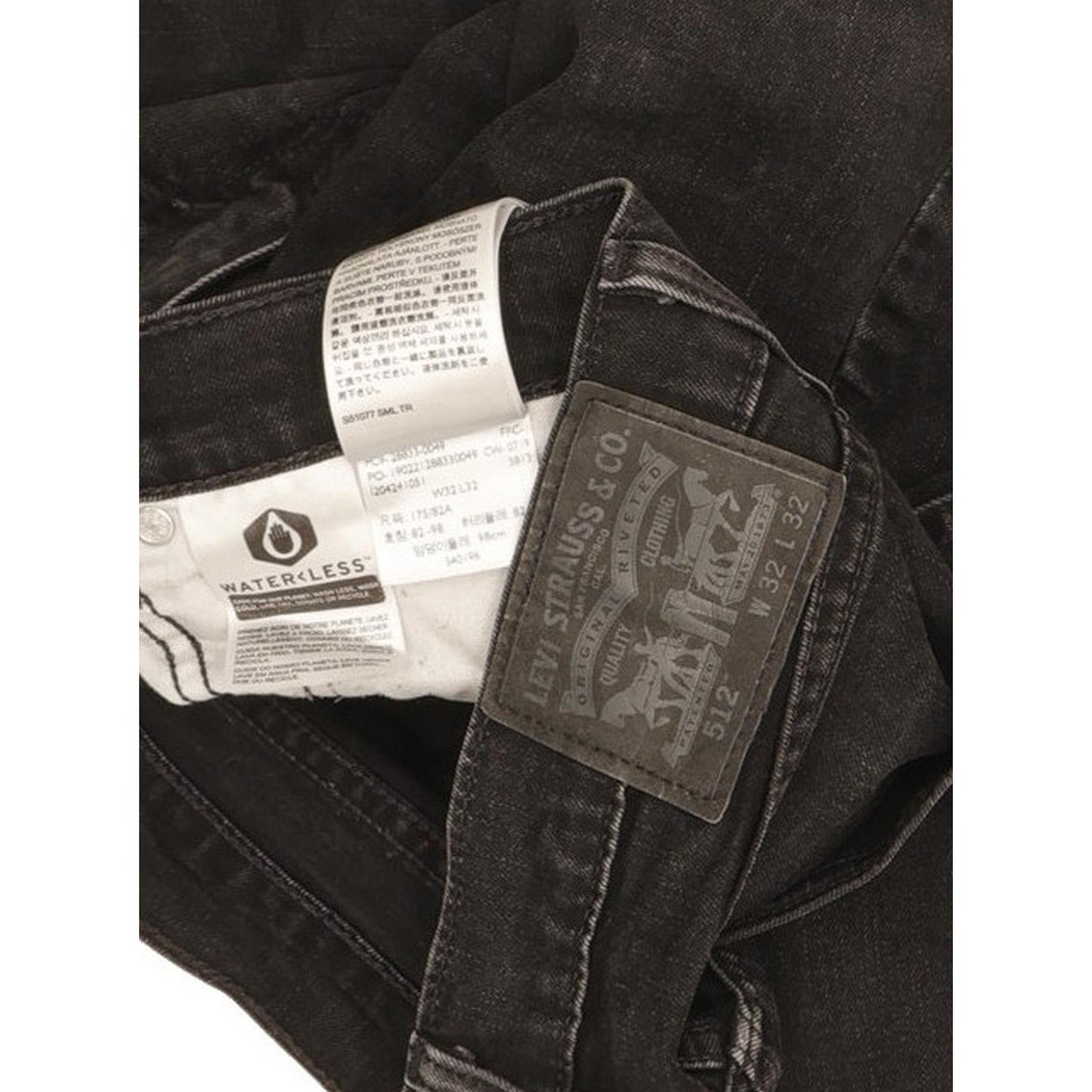 Levi's 512 Men Black Tapered Slim Stretch Jeans W32 L30