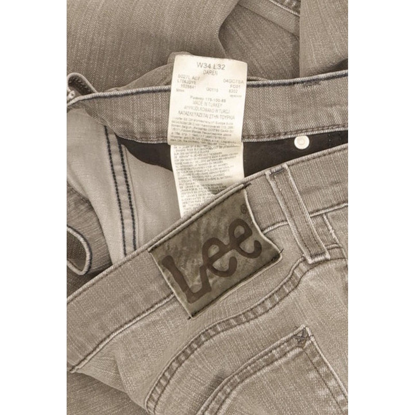 Lee Daren Men Grey Straight Slim Stretch Jeans W34 L32