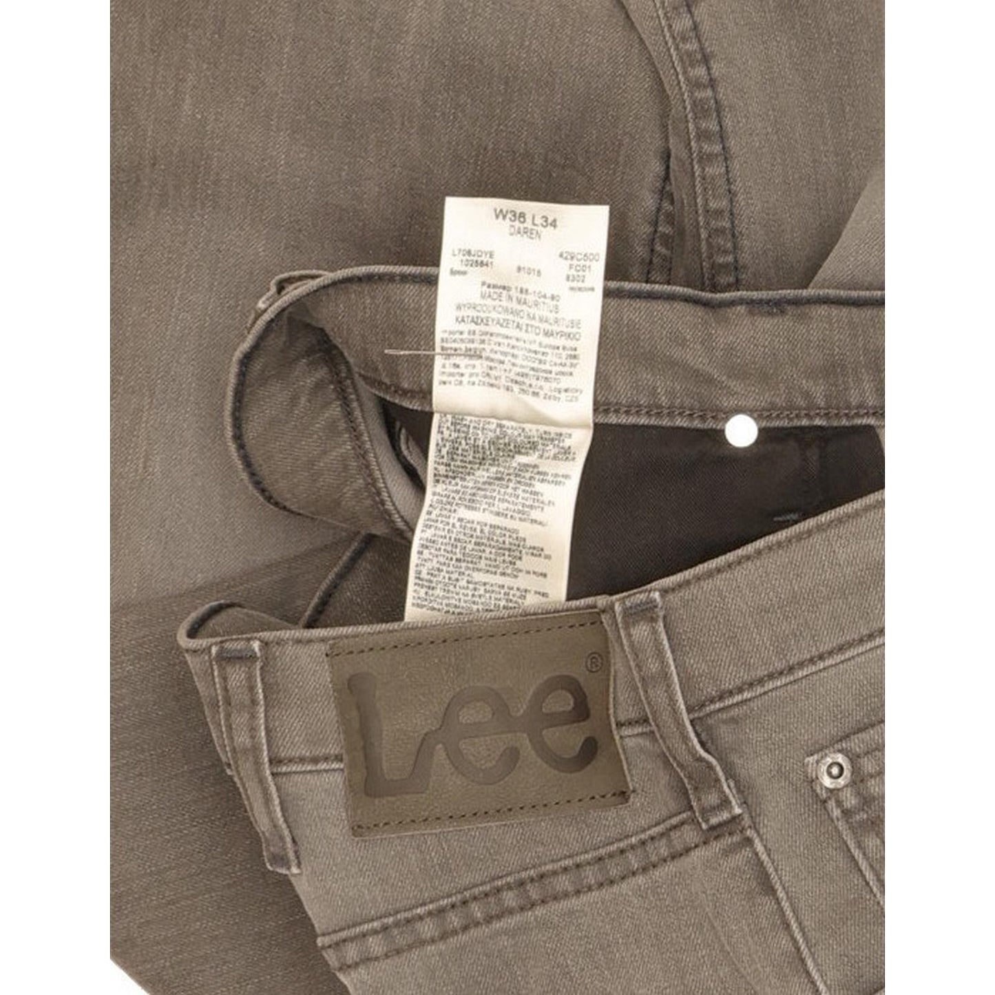 Lee Daren Men Grey Straight Slim Stretch Jeans W36 L34