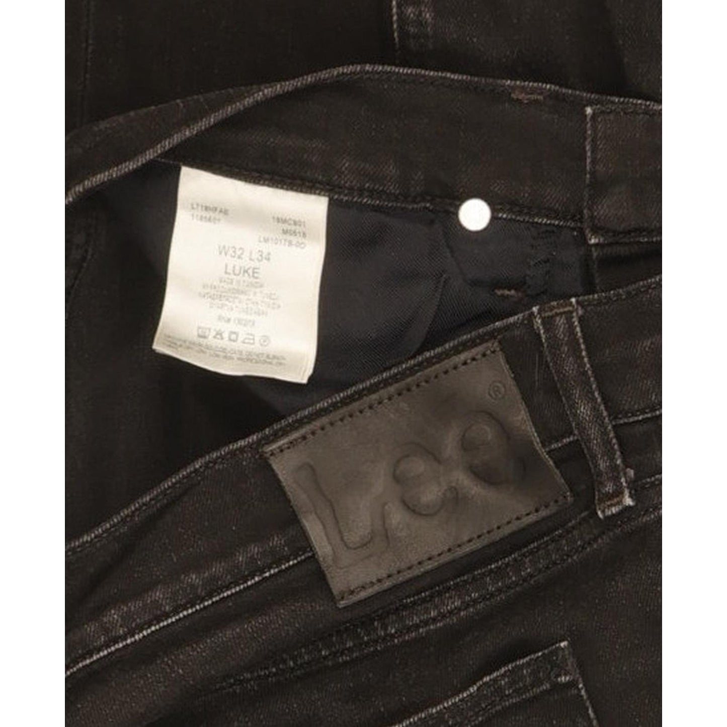 Lee Luke Men Black Skinny Slim Stretch Jeans W32 L34