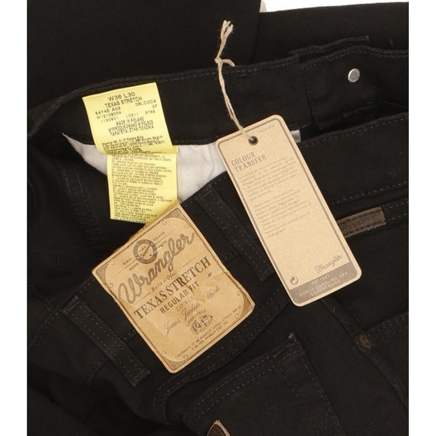 Wrangler Texas Men Black Straight Regular Stretch Jeans W36 L30
