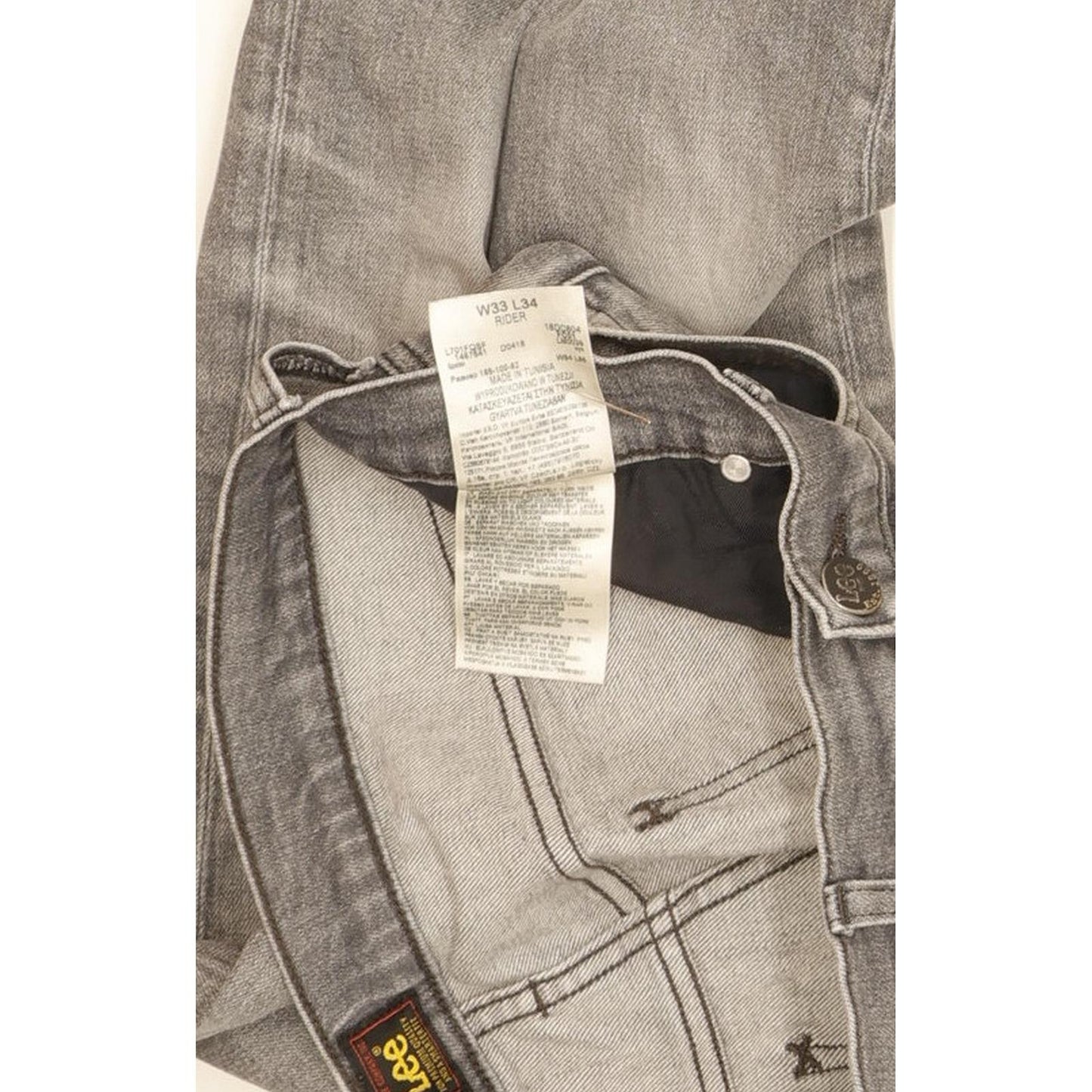 Lee Rider Men Grey Straight Slim Stretch Jeans W33 L34