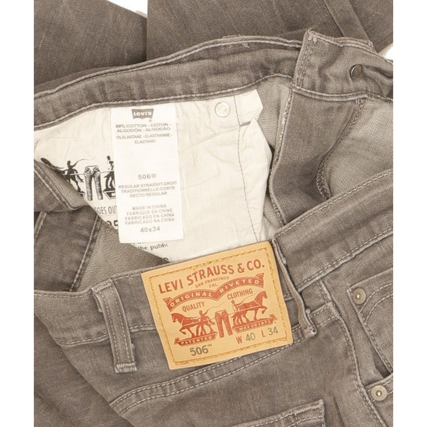 Levi's 506 Men Grey Straight Regular Stretch Jeans W40 L31