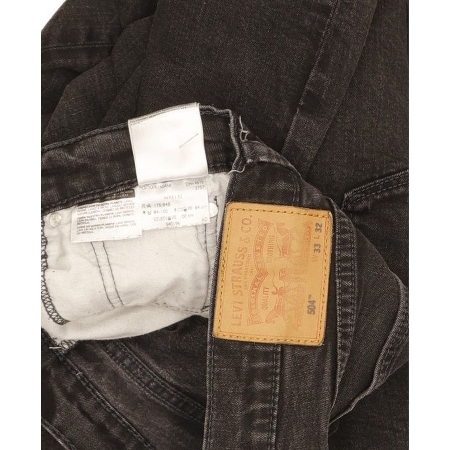 Levi's 504 Men Black Straight Regular Stretch Jeans W33 L30