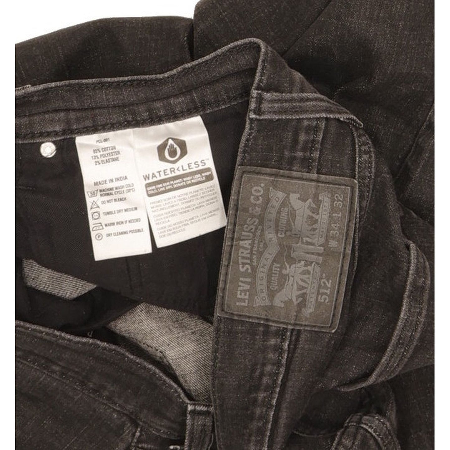 Levi's 512 Men Black Tapered Slim Stretch Jeans W34 L31