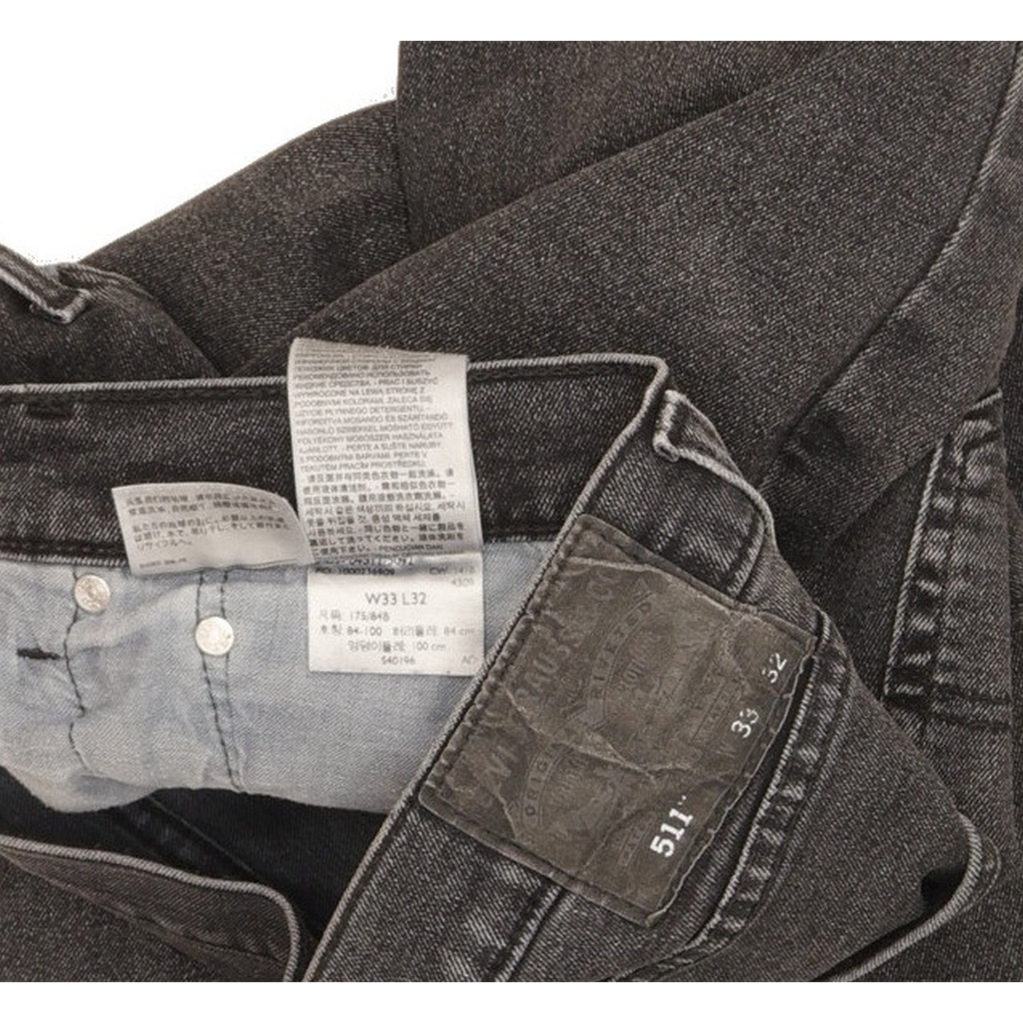 Levi's 511 Men Black Straight Slim Stretch Jeans W33 L32