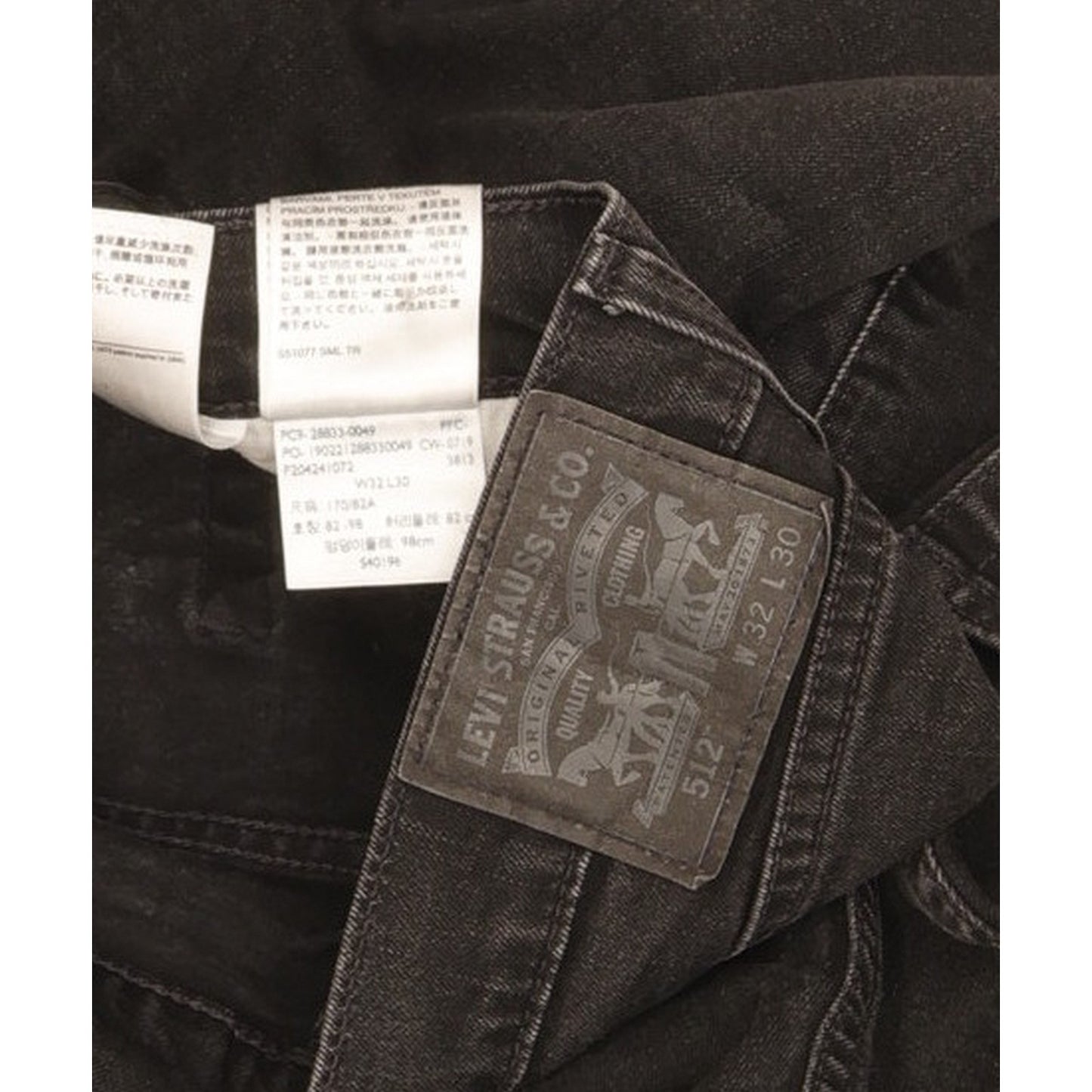Levi's 512 Men Black Tapered Slim Stretch Jeans W32 L28
